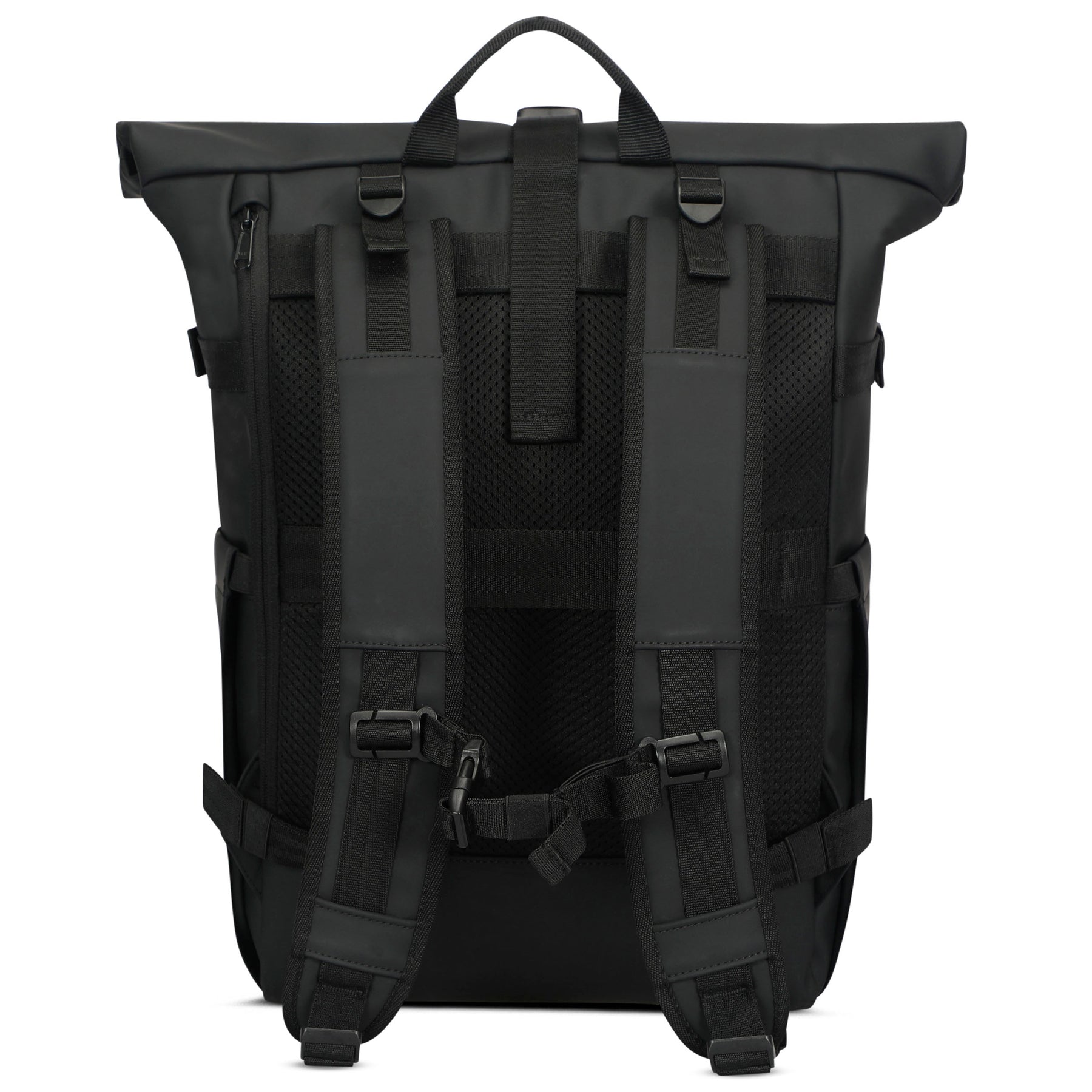 Rolltop Rucksack Herren 'Harvey Large' in Schwarz mit verstellbaren Schultergurten und gepolstertem Rückenbereich