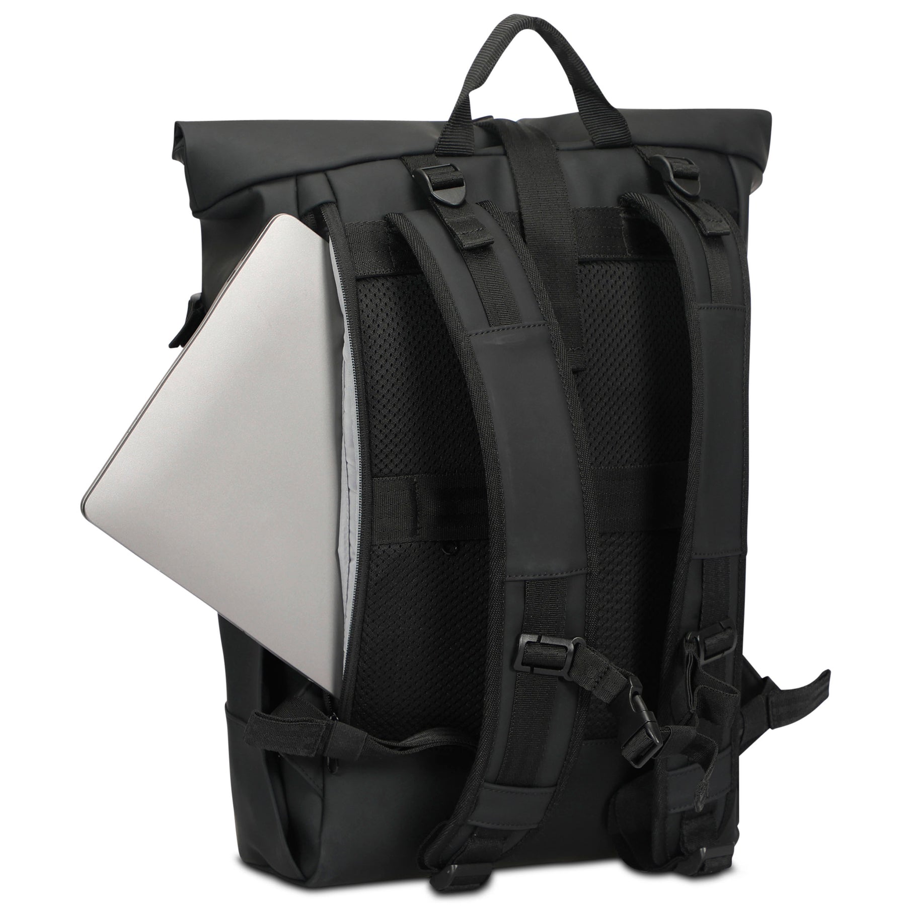 Schwarzer Rolltop Rucksack 'Harvey Large' mit gepolstertem Rücken und herausnehmbarem Laptopfach