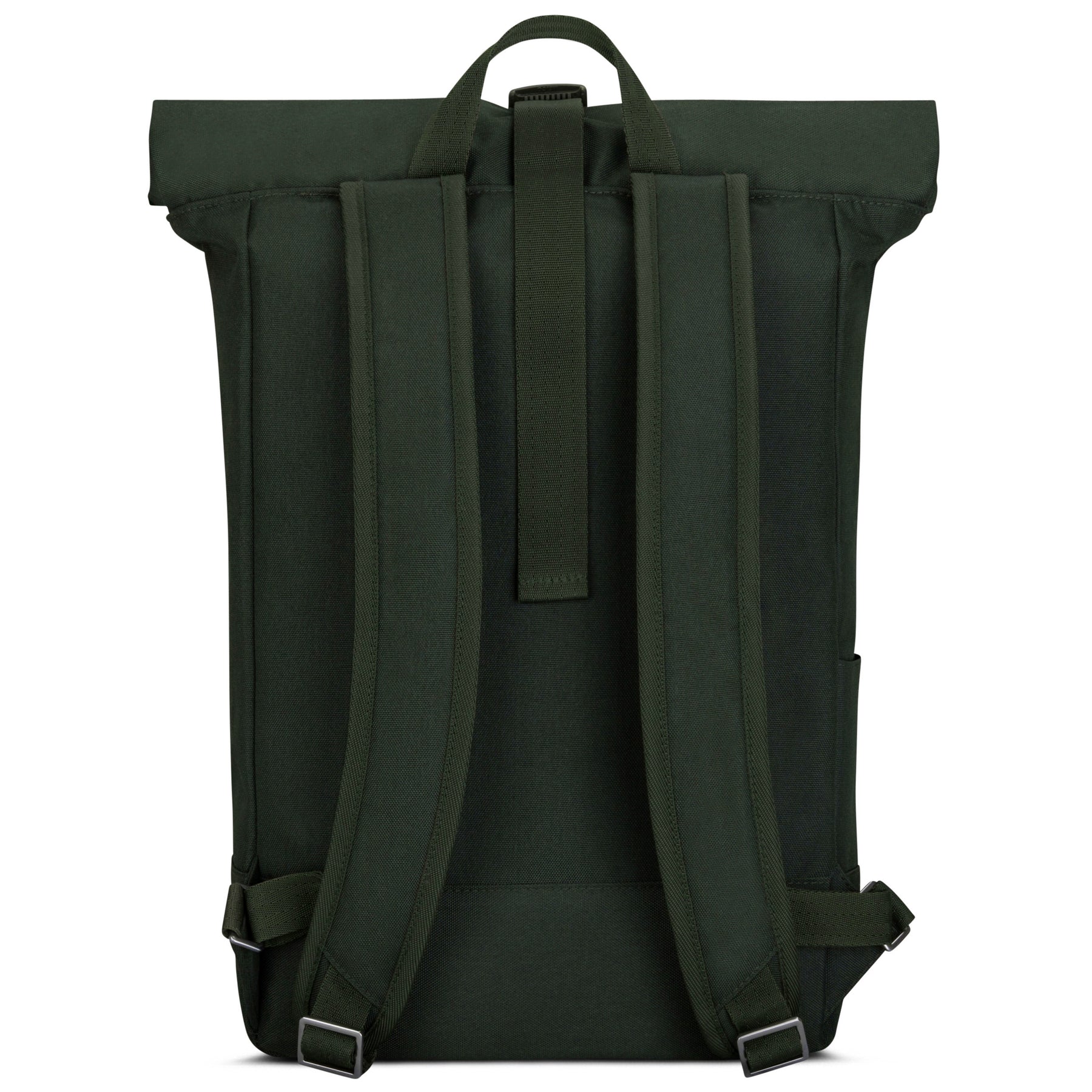 Grüner Rolltop Rucksack 'Robin Medium' von Johnny Urban, Rückseite mit gepolsterten Schultergurten
