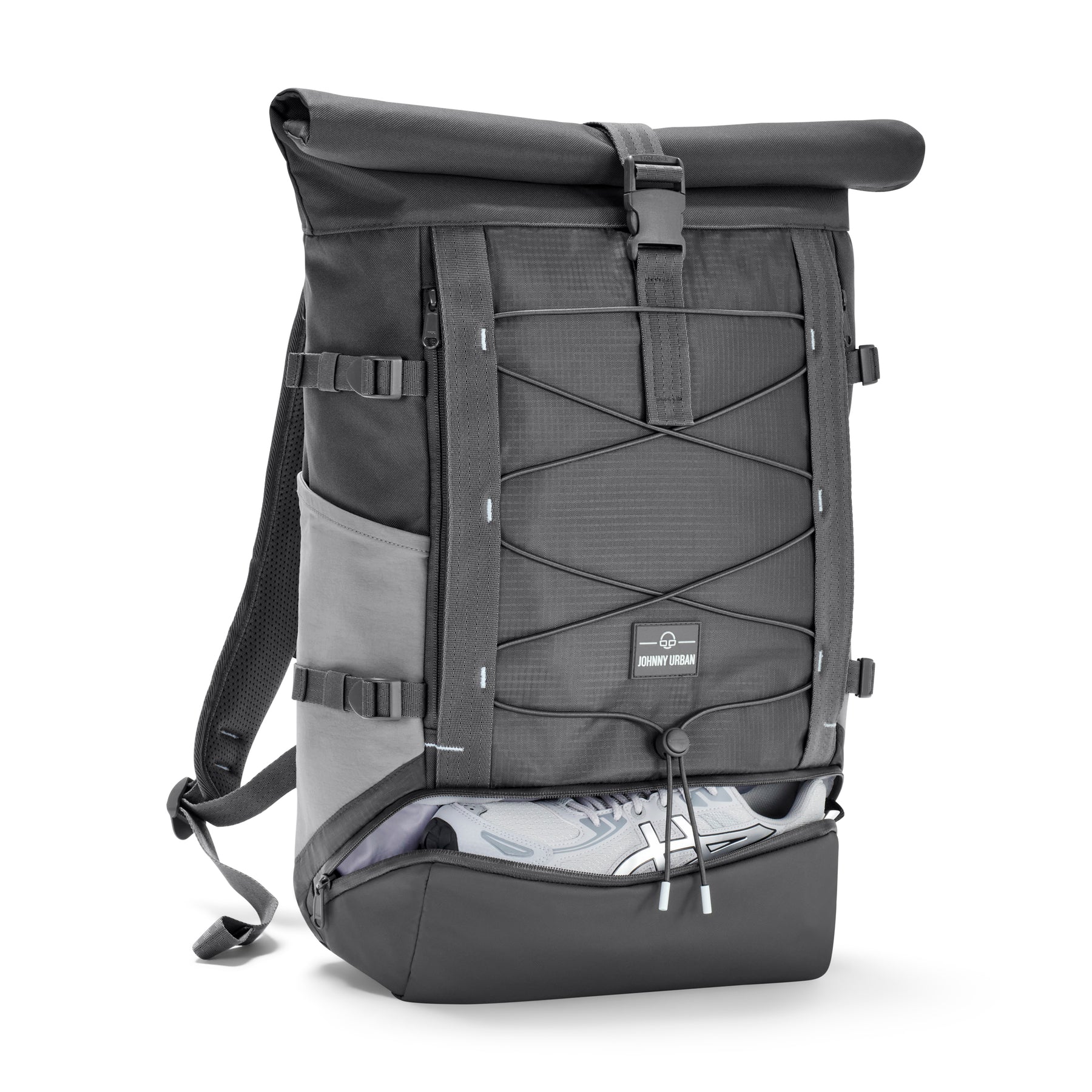 Grauer Rolltop Rucksack 'Allen Large Move' von Johnny Urban mit Schuhfach, Schnürung vorne und gepolsterten Schultergurten