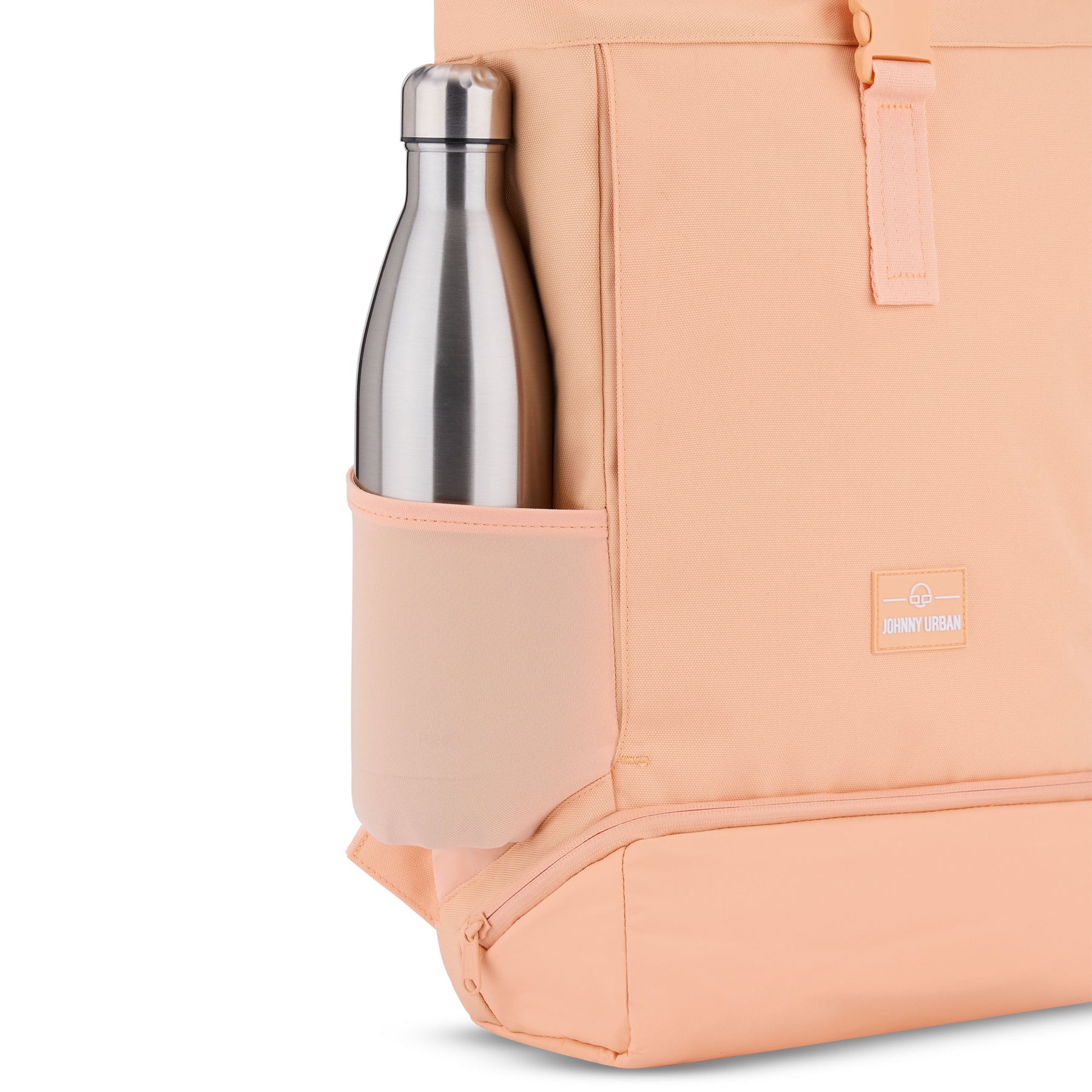 Pfirsichfarbener Rolltop Rucksack Allen Medium mit seitlichem Fach und Edelstahl-Trinkflasche
