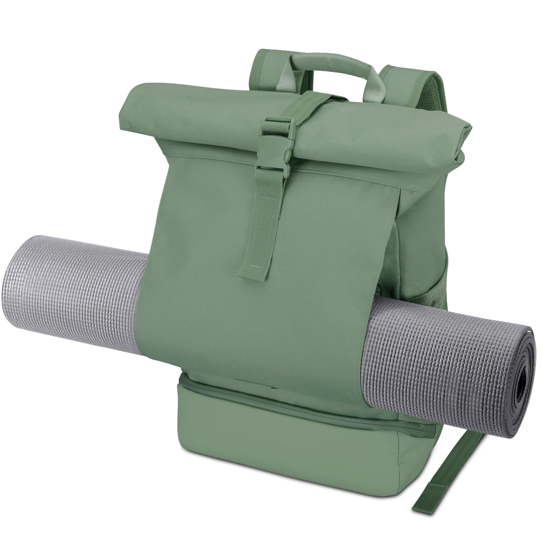Johnny Urban Rolltop Rucksack 'Allen Medium' in Salbeigrün mit grauer Yogamatte