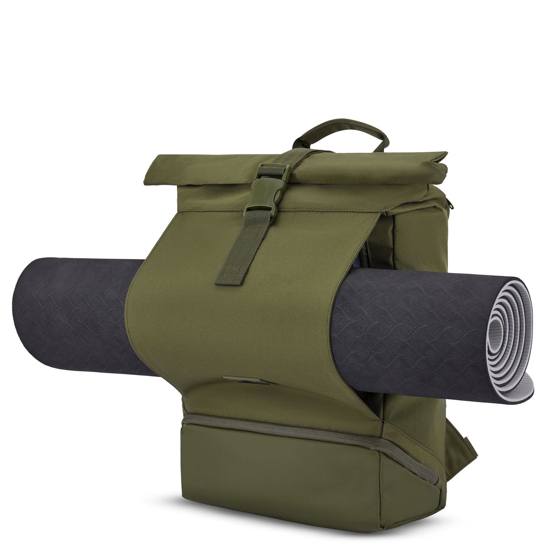 Olivgrüner Rolltop Rucksack 'Allen Medium' mit seitlicher Schlaufe für Yogamatte