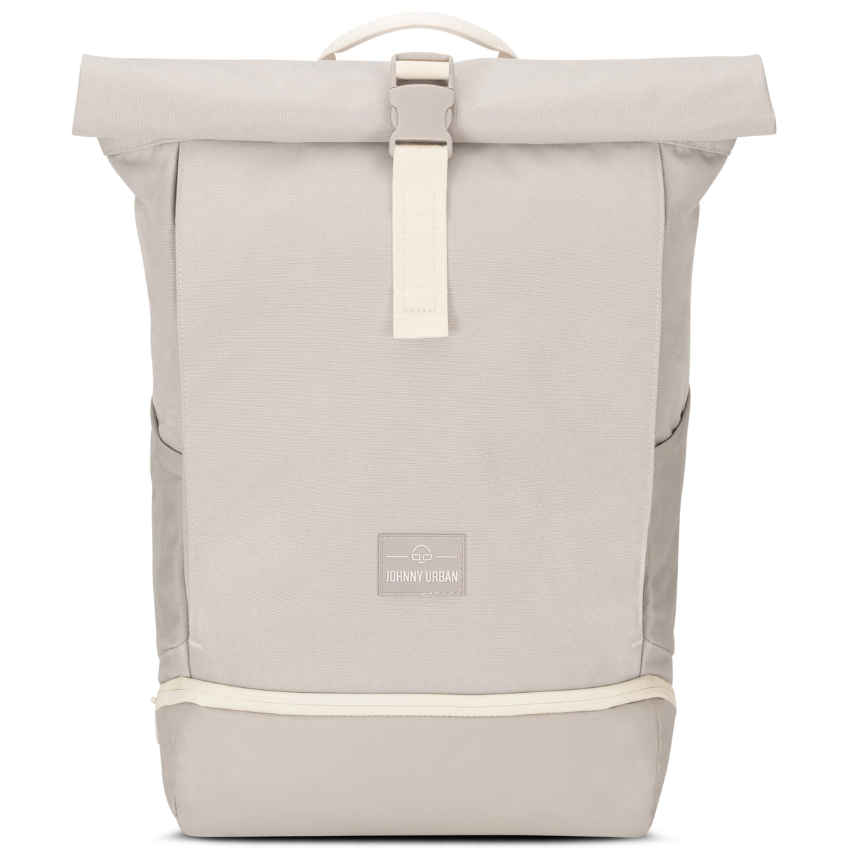 Beiger Rolltop Rucksack Johnny Urban Allen Large mit Schnalle und Logo vorne