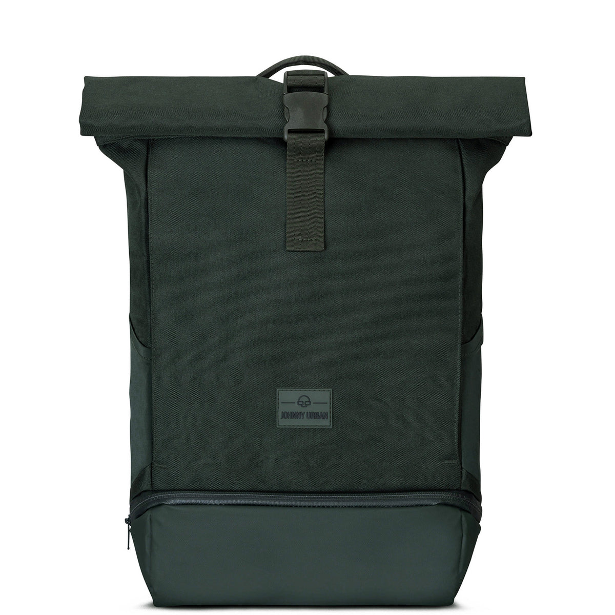 Grüner Rolltop-Rucksack 'Allen Medium' von Johnny Urban mit Frontverschluss und Reißverschlusstasche unten