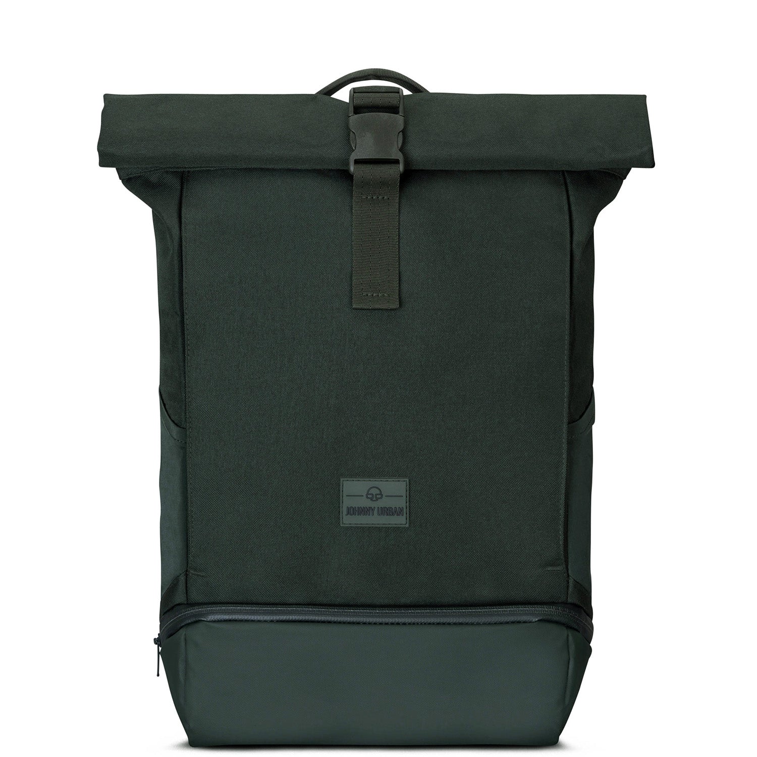 Grüner Rolltop-Rucksack 'Allen Medium' von Johnny Urban mit Frontverschluss und Reißverschlusstasche unten