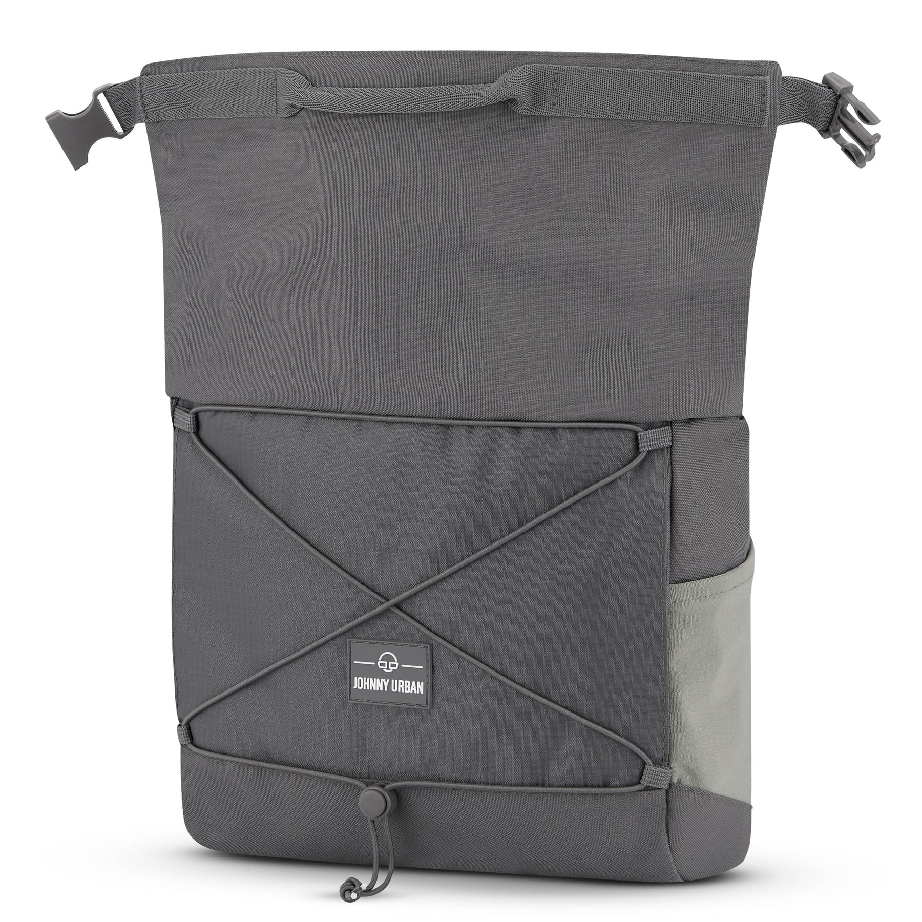 Dunkelgraue Johnny Urban Umhängetasche 'Dylan' mit Rolltop, elastischem Kordelnetz und seitlicher Tasche