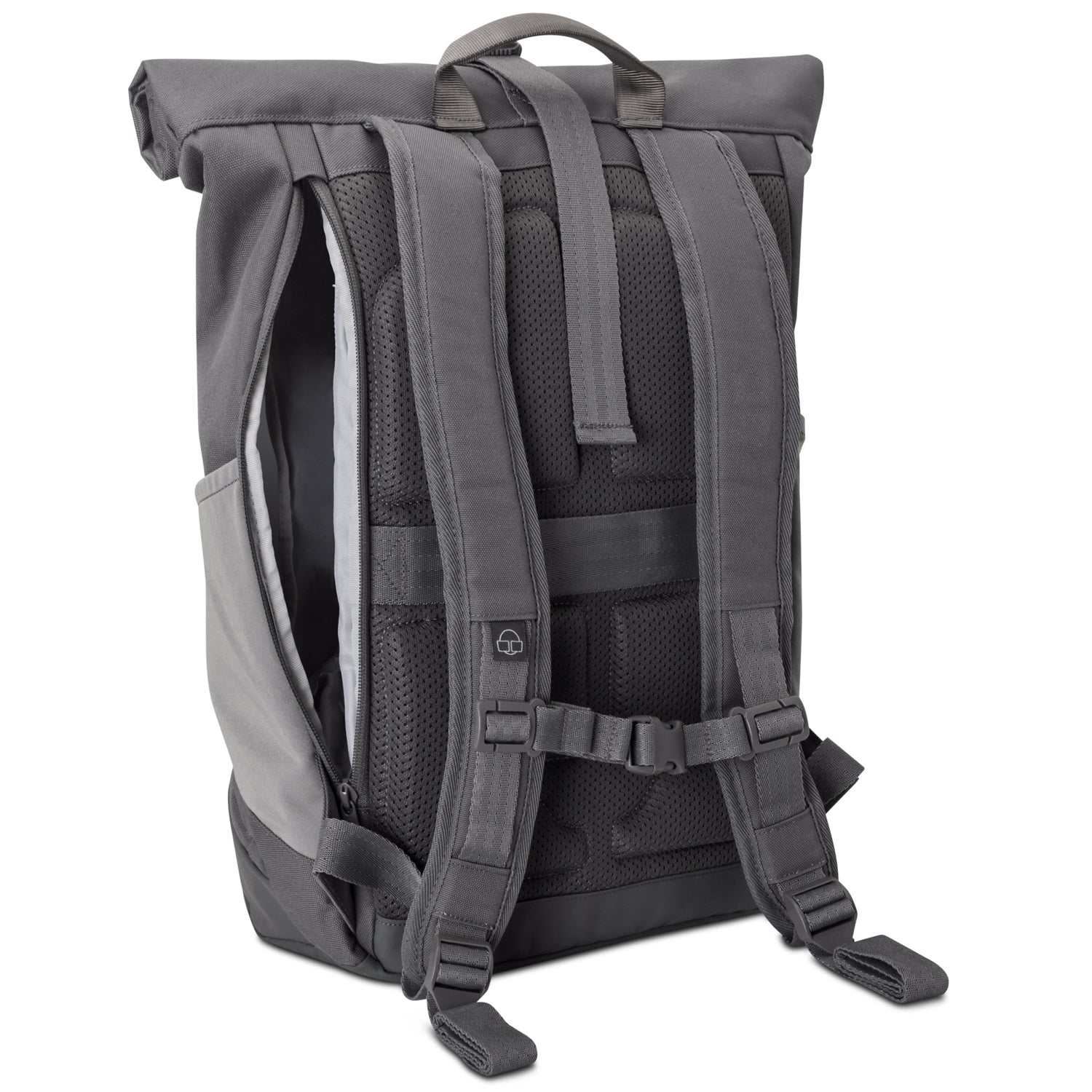 Rolltop Rucksack 'Allen Medium' in Dunkelgrau mit seitlichem Reißverschluss und gepolsterten Trägern