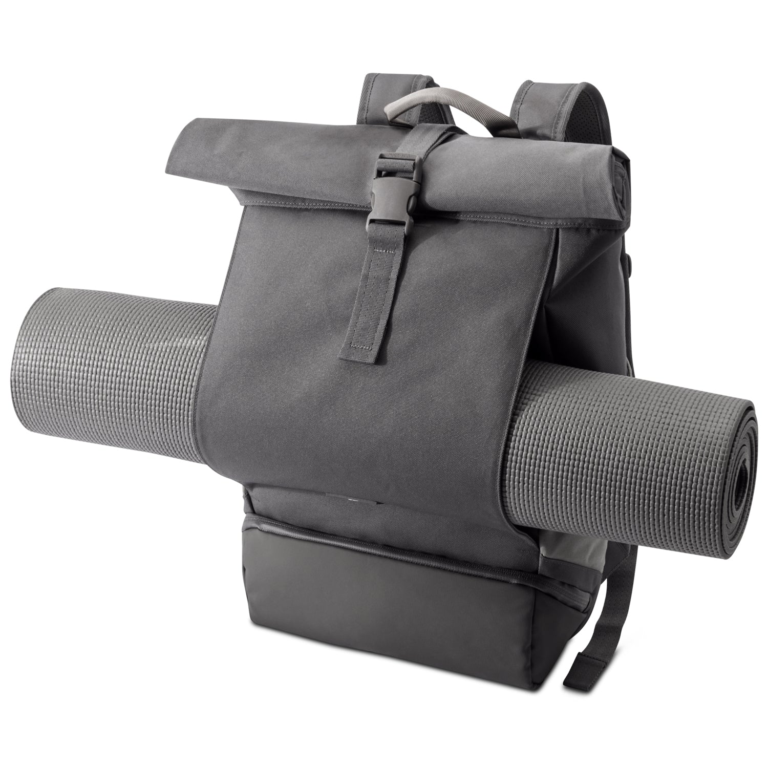 Rolltop Rucksack 'Allen Medium' in dunkelgrau mit befestigter Yogamatte