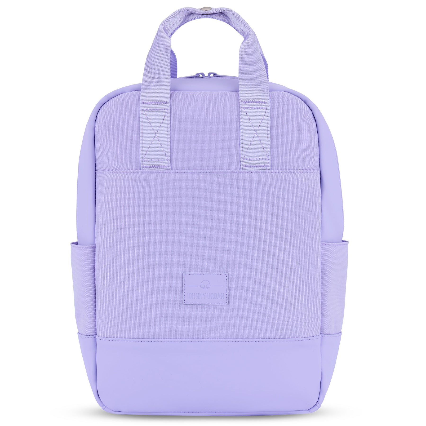 Rucksack 'Jona Medium' in fliederviolett, rechteckige Form mit zwei kurzen Henkeln und zwei seitlichen Taschen