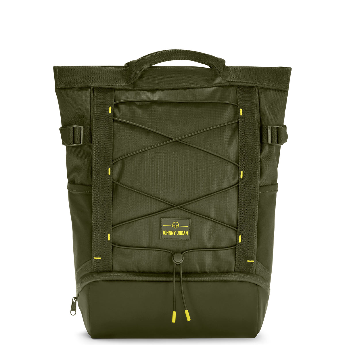 Olivefarbener Rucksack 'Harper' von Johnny Urban mit Kordelzug, Griff und gepolstertem Boden