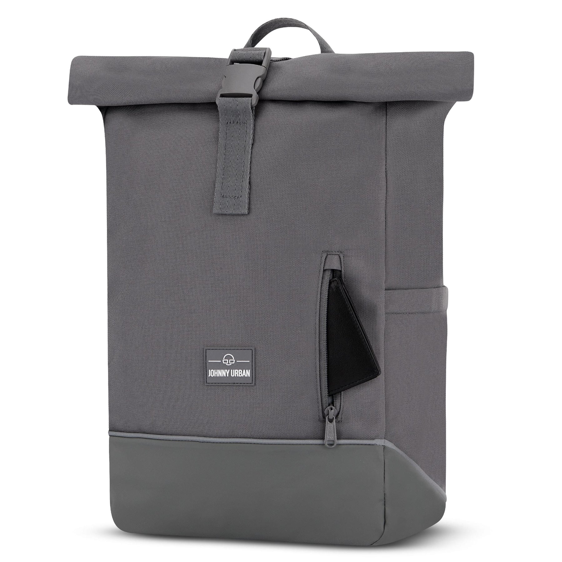 Rolltop Rucksack 'Robin Medium' von Johnny Urban in Grau mit seitlicher Reißverschlusstasche