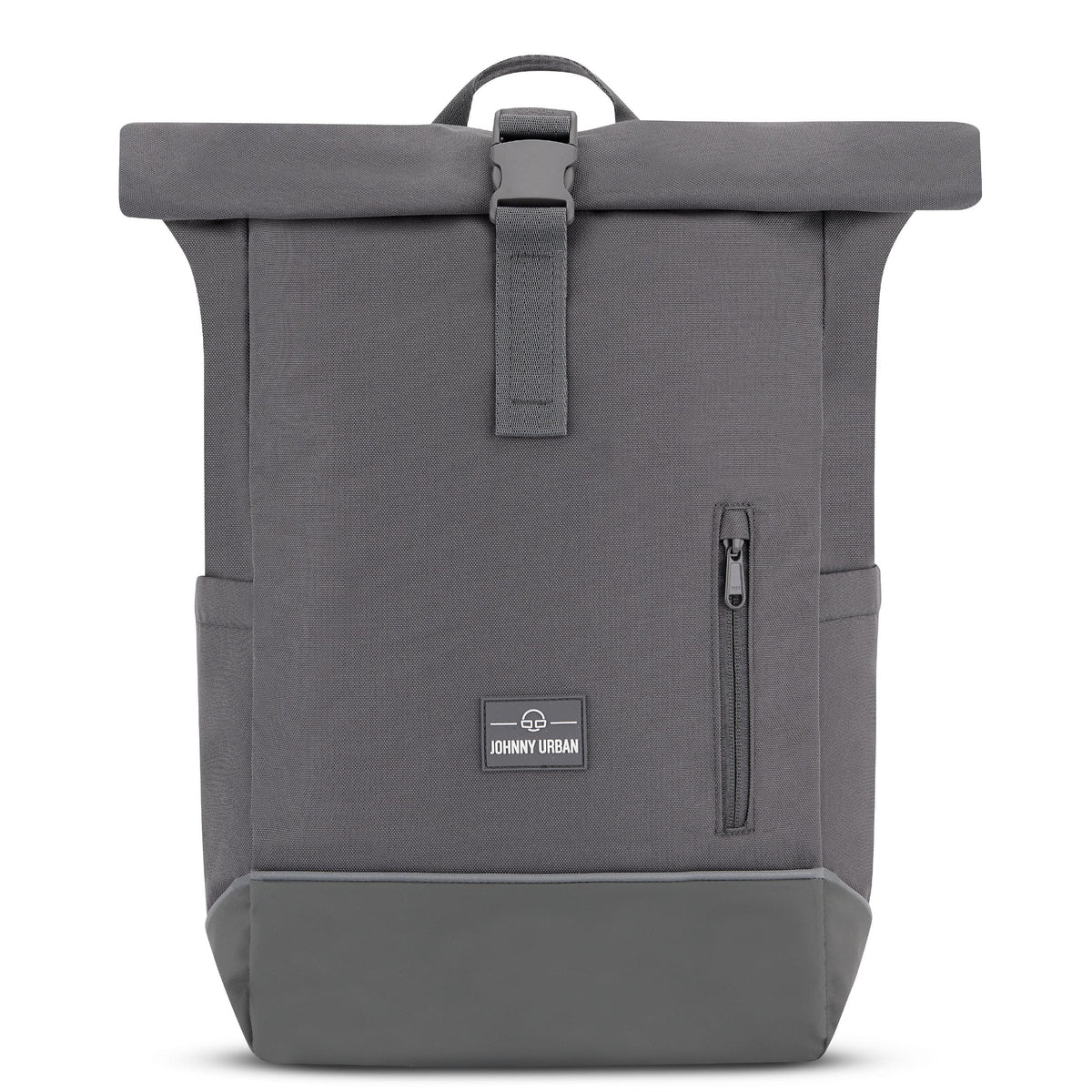 Rolltop Rucksack 'Robin Medium' von Johnny Urban in Grau mit kleinem Reißverschlussfach und Logo vorne