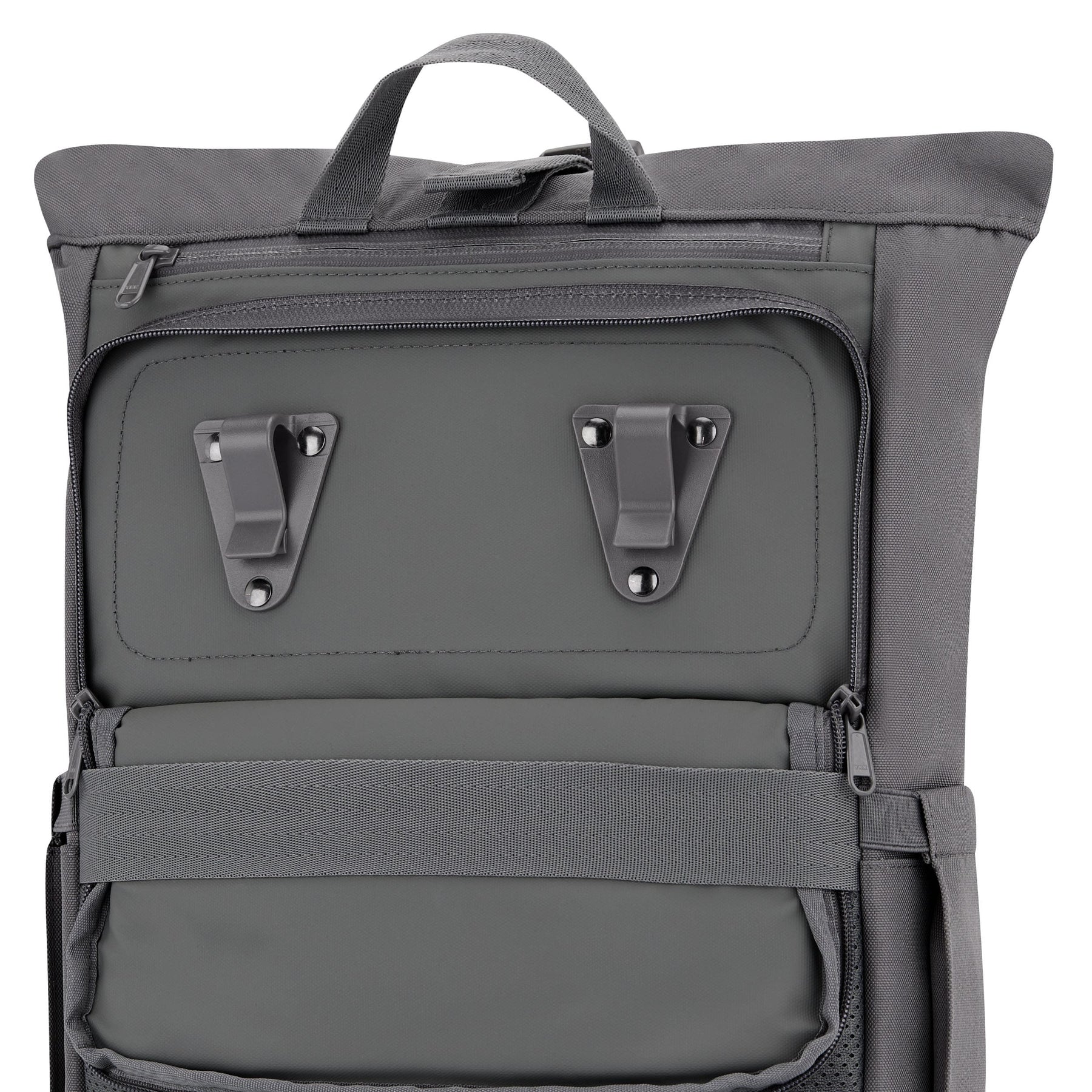 Johnny Urban Rolltop Rucksack ‚Robin Medium‘ in Grau mit Fahrradgepäckträger-Halterungen und Frontreißverschluss