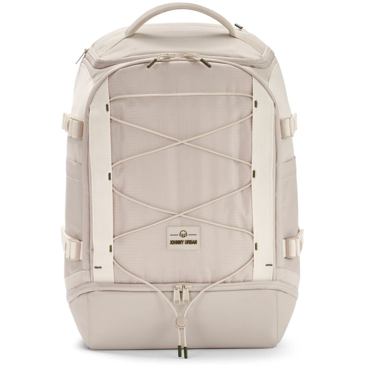 Beiger Rucksack 'Jack' von Johnny Urban mit Frontkordel und mehreren Reißverschlüssen