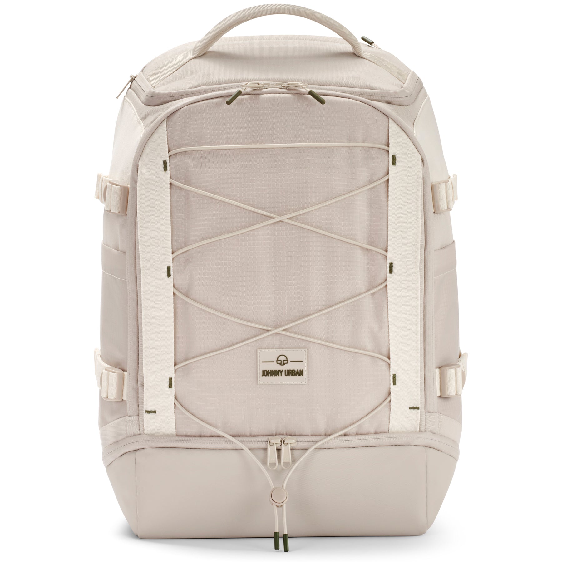 Beiger Rucksack 'Jack' von Johnny Urban mit Frontkordel und mehreren Reißverschlüssen