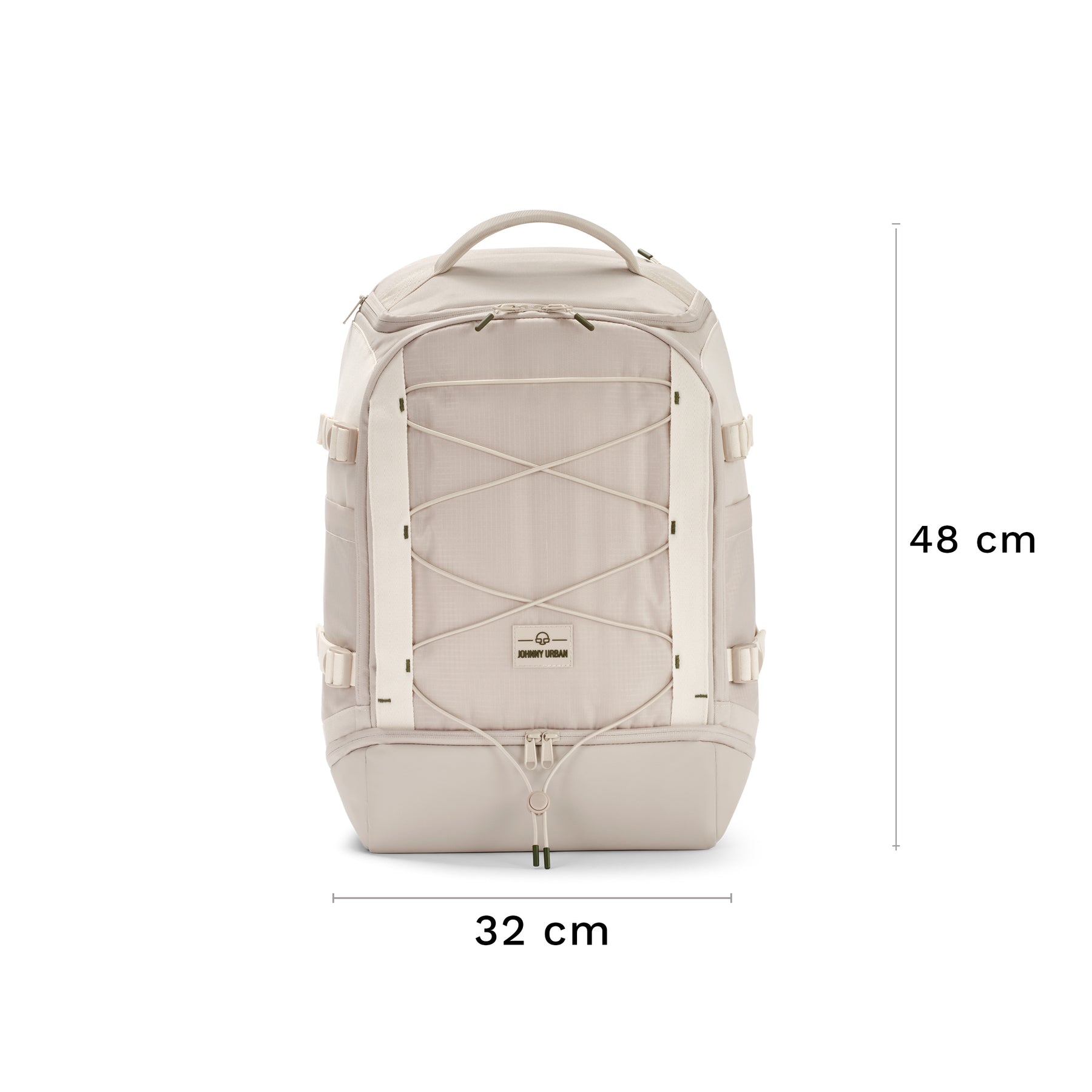 Beiger Rucksack 'Jack' von Johnny Urban mit Frontzugband und zwei seitlichen Schnallen, 48 x 32 cm