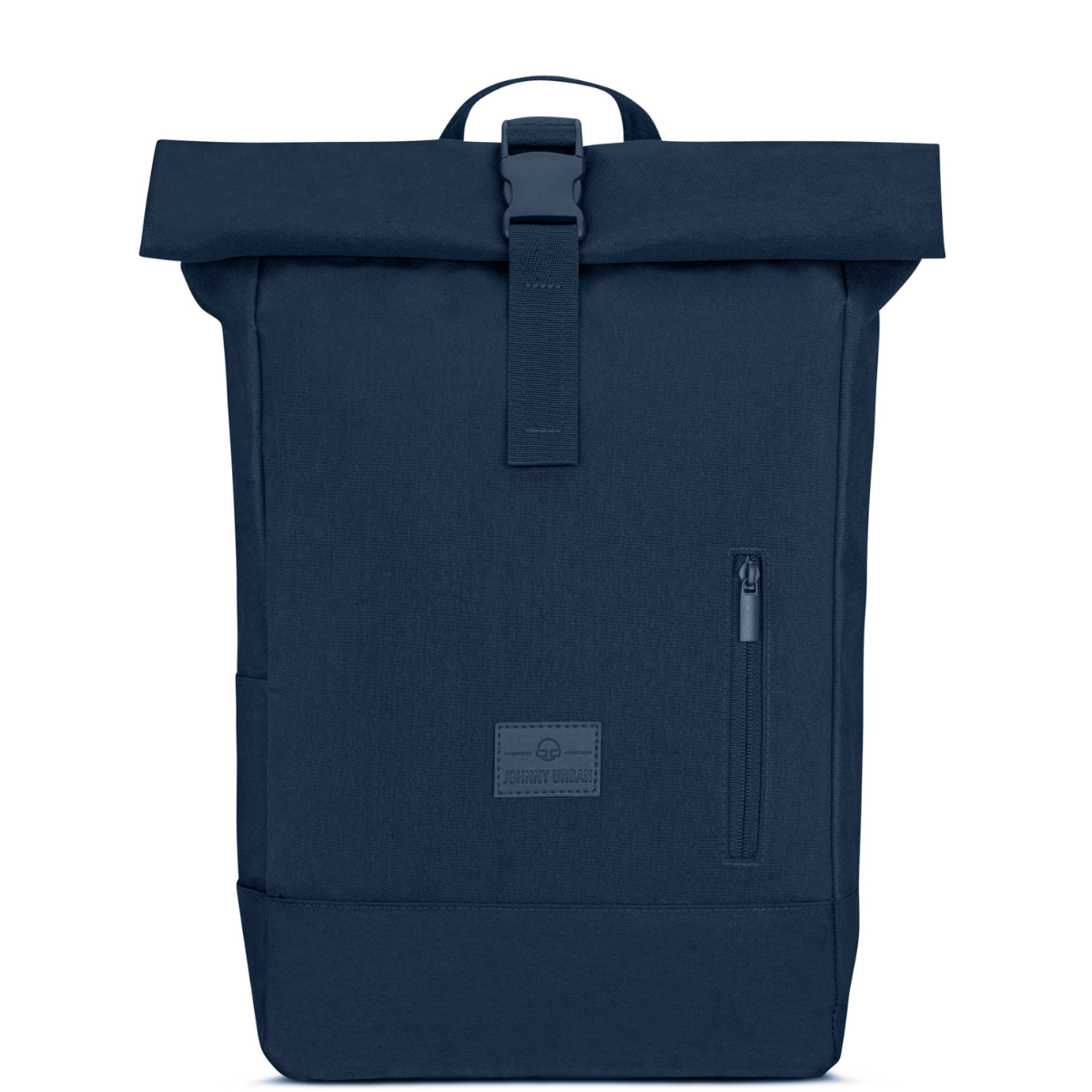 Frontansicht vom Rolltop Rucksack "Robin" in dunkelblau.