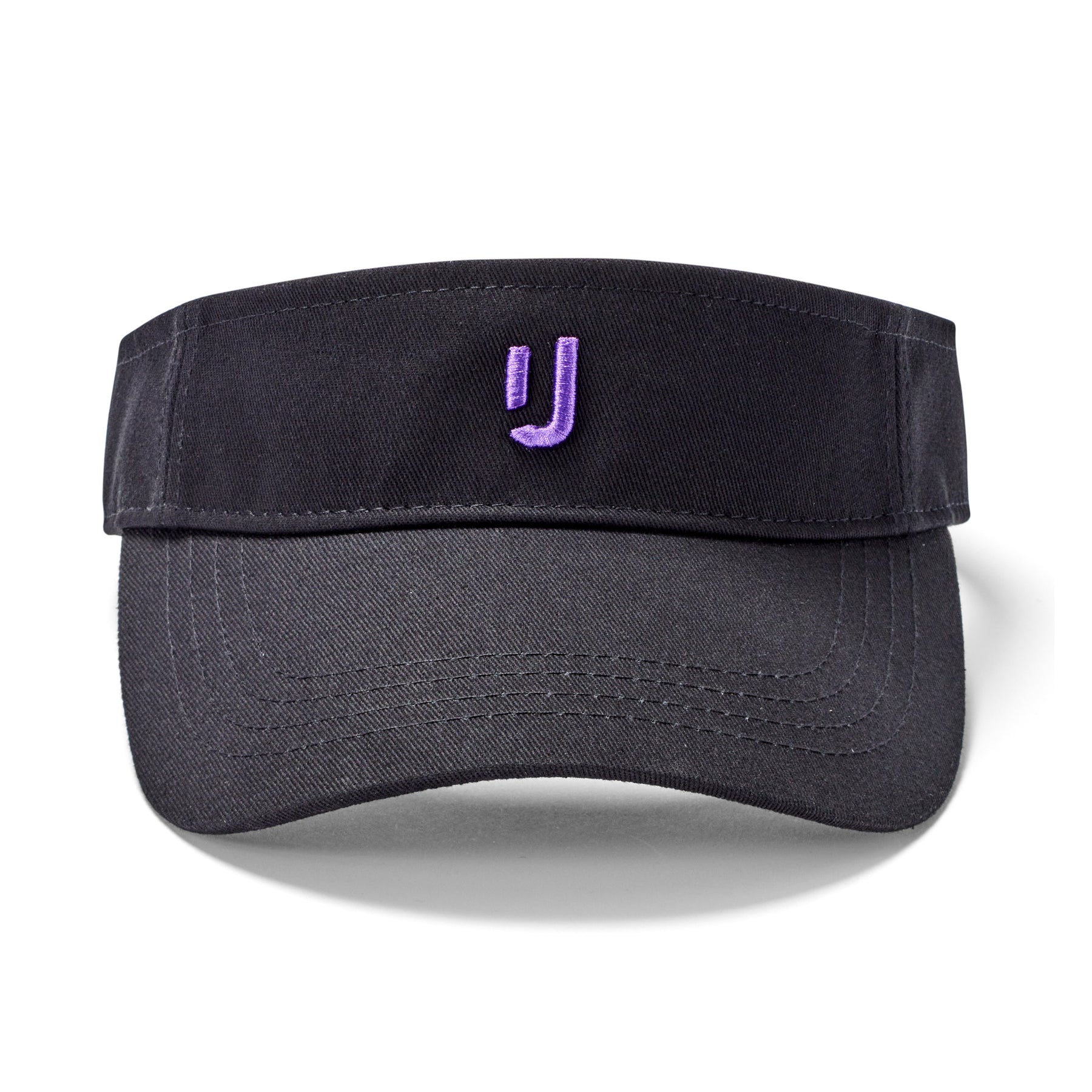 Schwarzes Sun Visor 'Terry' mit lila gesticktem 'J' auf der Vorderseite