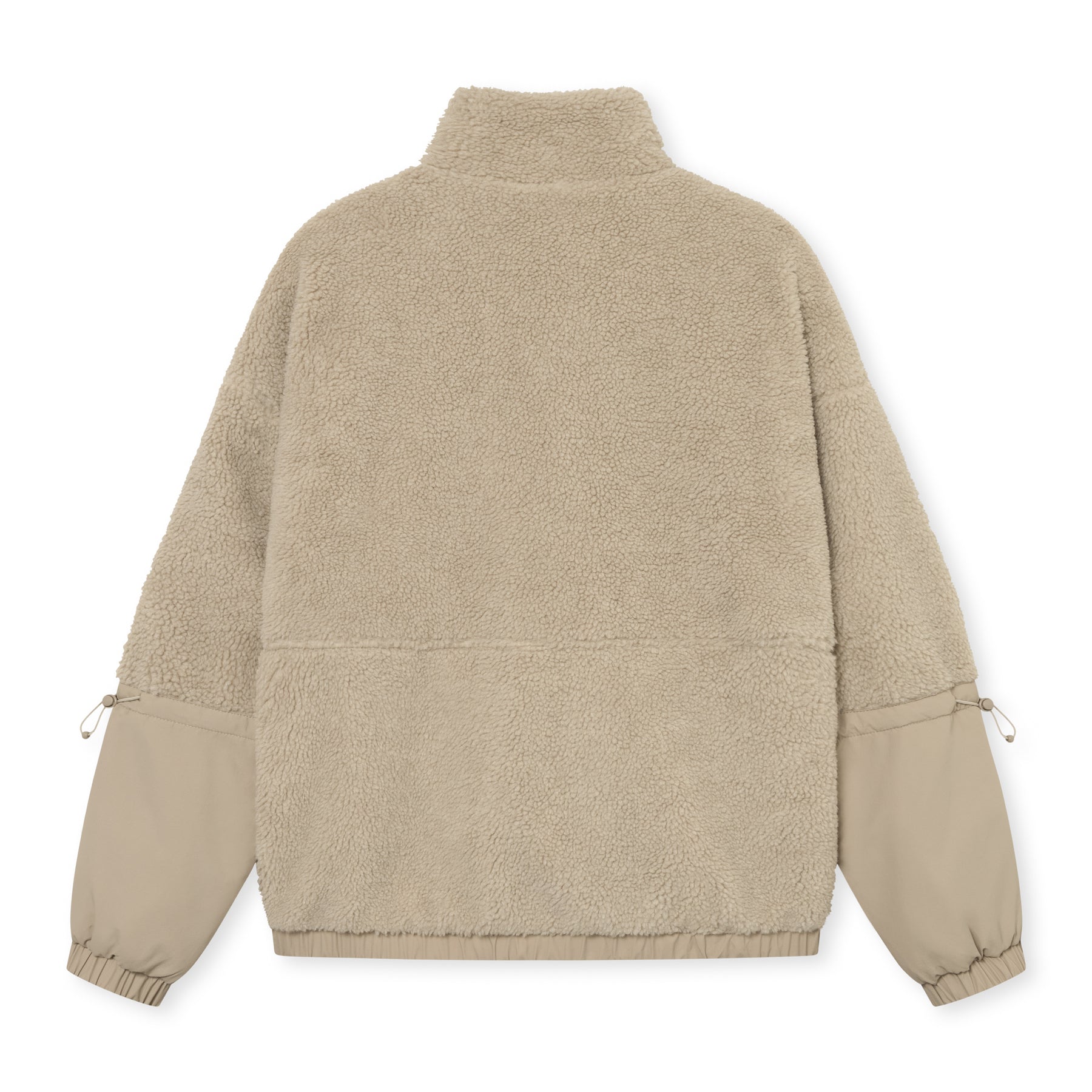 Beige Teddy Fleecejacke 'Carson' mit hohem Kragen und Ärmeln aus glattem Stoff mit Kordelzug