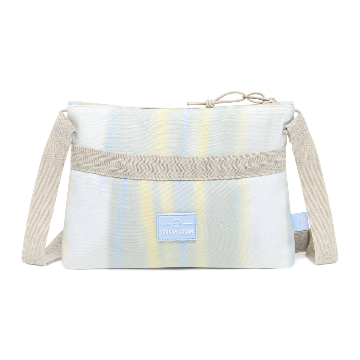 Umhängtasche 'Drew' in sandfarben mit dezent gestreiftem Muster und verstellbarem Trageriemen