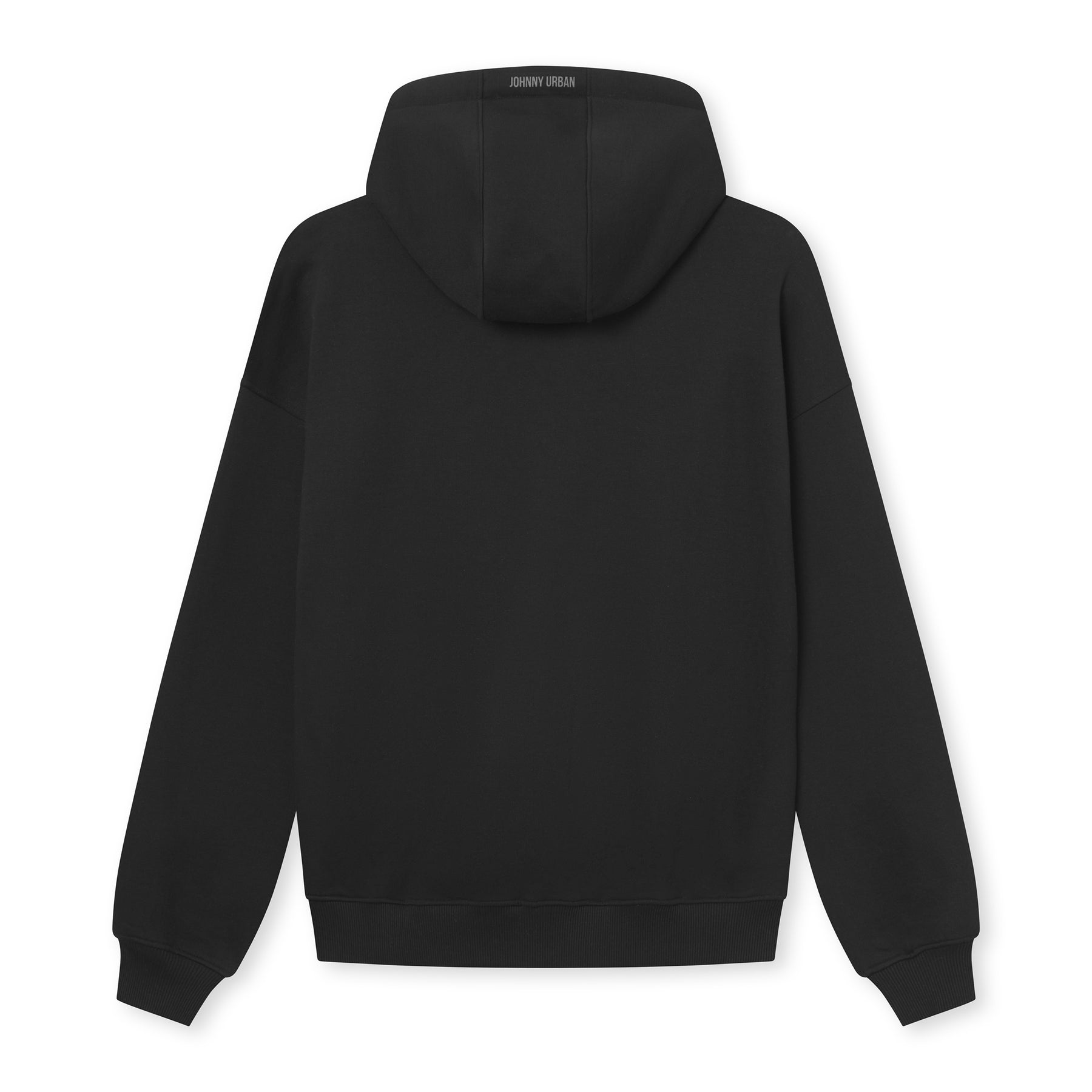 Schwarzer, oversized Zip-Hoodie 'Caleb' von Johnny Urban, Rückansicht mit Kapuze