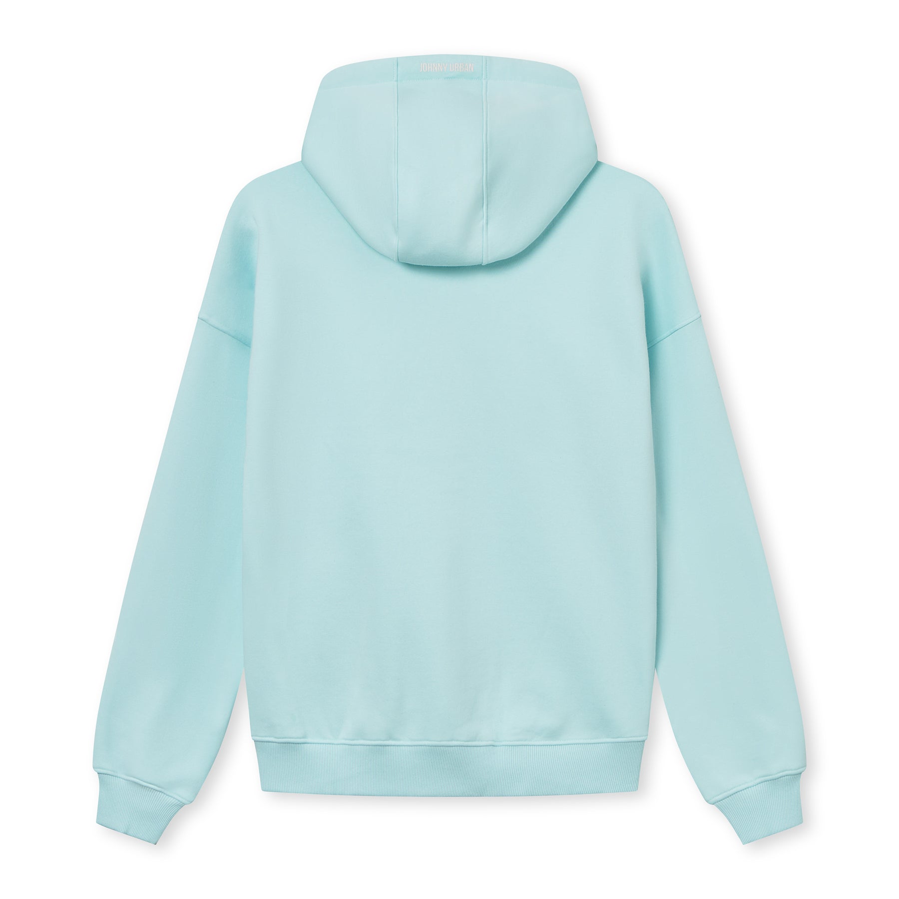 Oversized Zip-Hoodie 'Caleb' in Eisblau, unisex, Rückenansicht mit Kapuze und Bündchen an Ärmeln und Saum