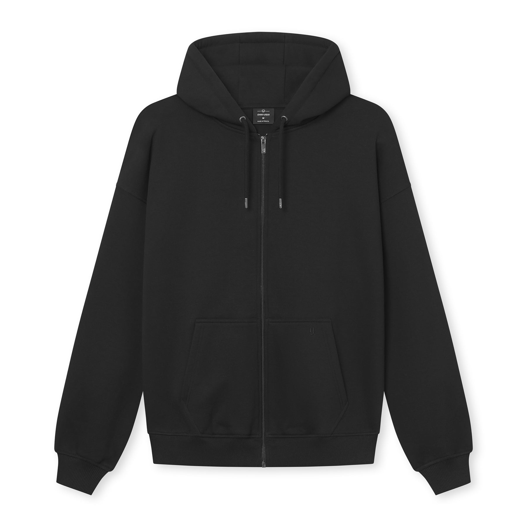 Oversize- Zip-Hoodie 'Caleb' in Schwarz mit Kapuze, Reißverschluss und Kängurutasche