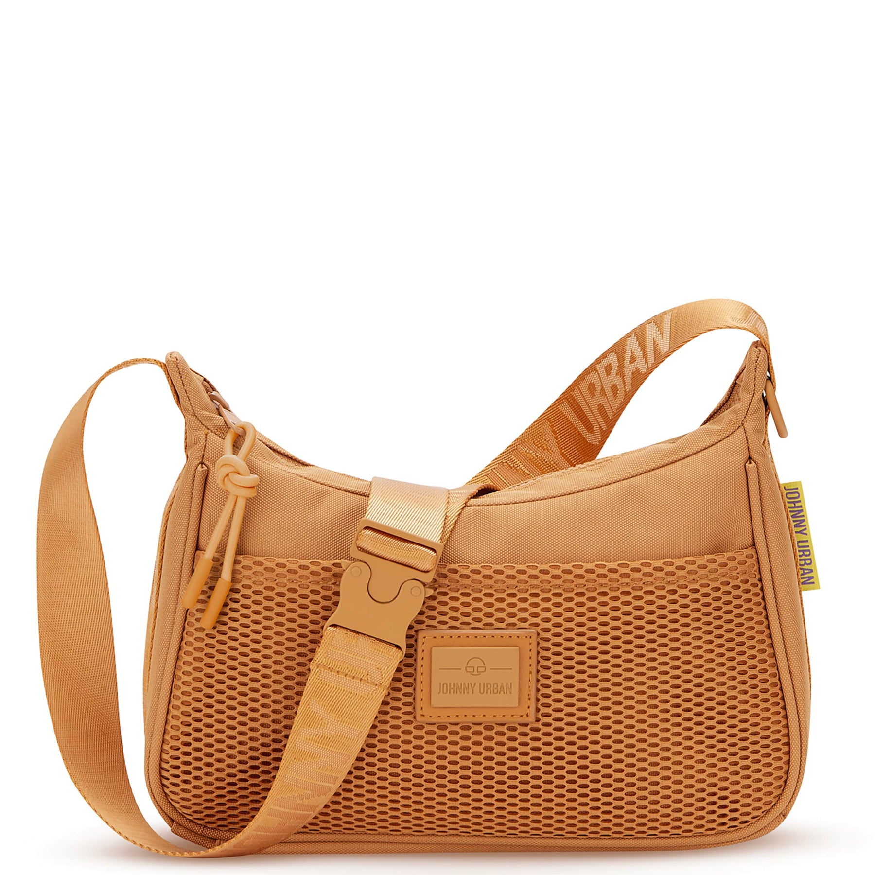 Handtasche 'Maddy' von Johnny Urban in karamelbraun mit Netzvordertasche und verstellbarem Schultergurt