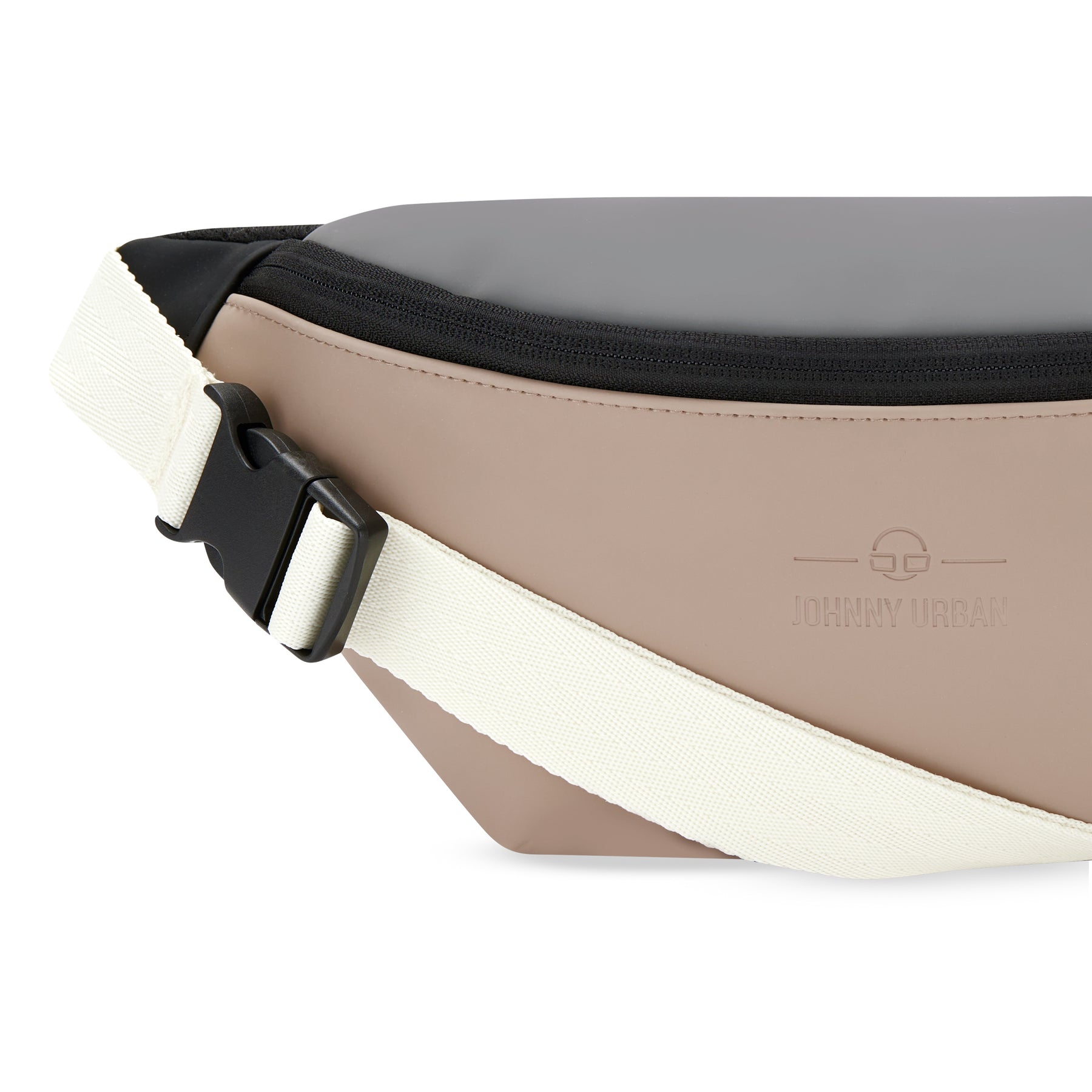Bauchtasche Riley von Johnny Urban in Beige mit weißem Gurt und schwarzem Reißverschluss