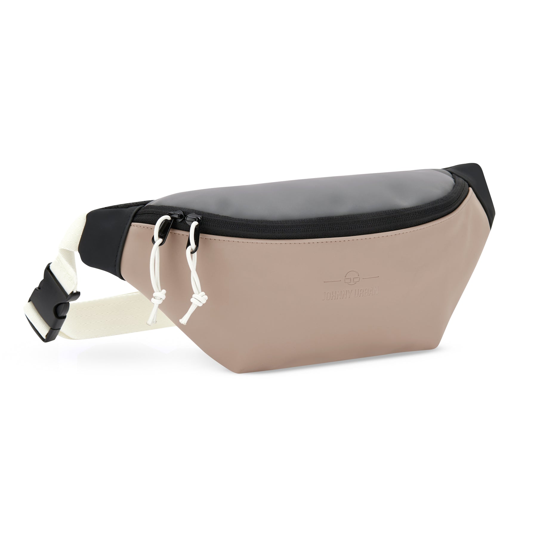 Bauchtasche ’Riley’ von Johnny Urban in Beige mit schwarzem Reißverschluss und hellem verstellbarem Gurt