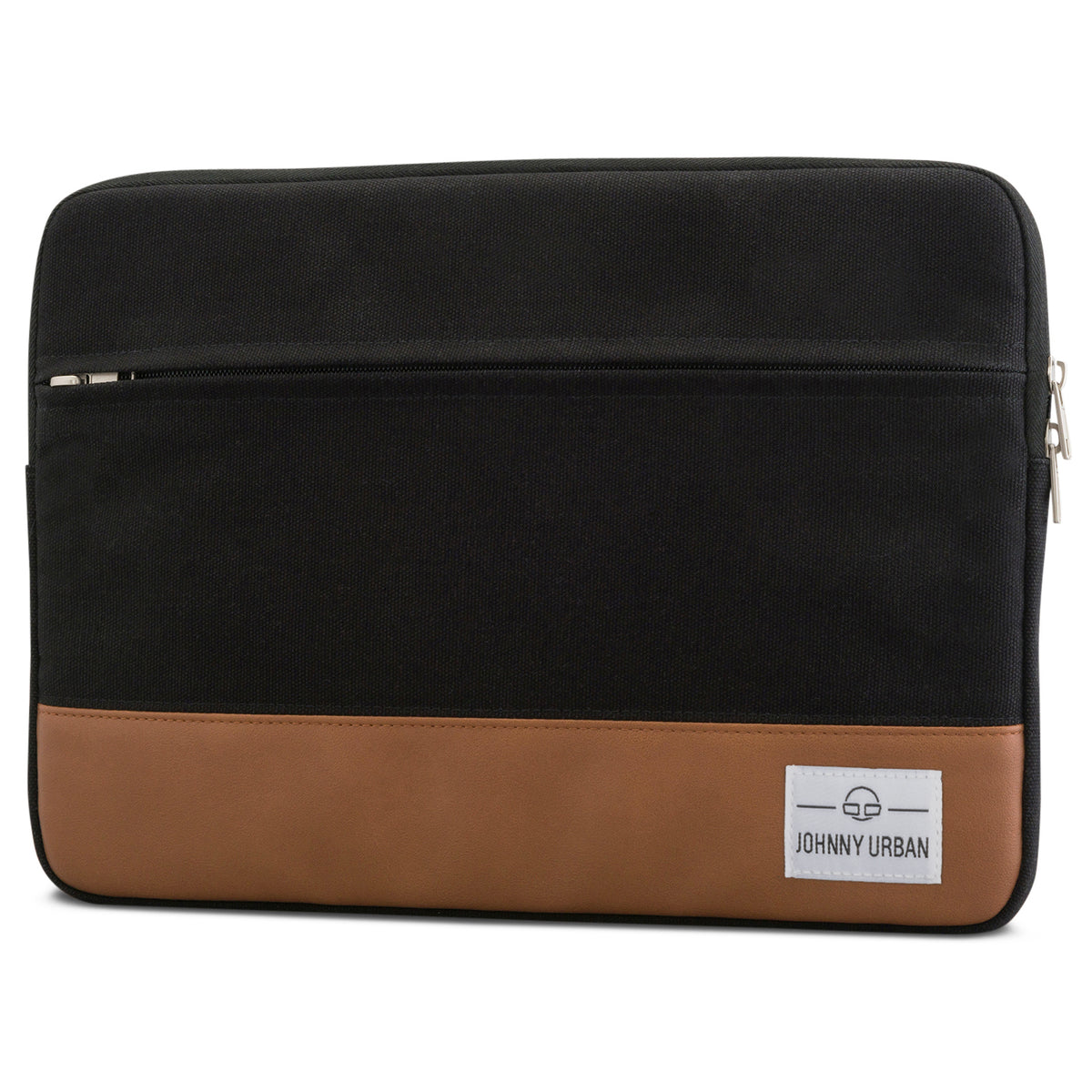 Johnny Urban Laptop Hülle aus schwarzem Canvas mit braunem Kunstlederboden für 12-15 Zoll Laptops