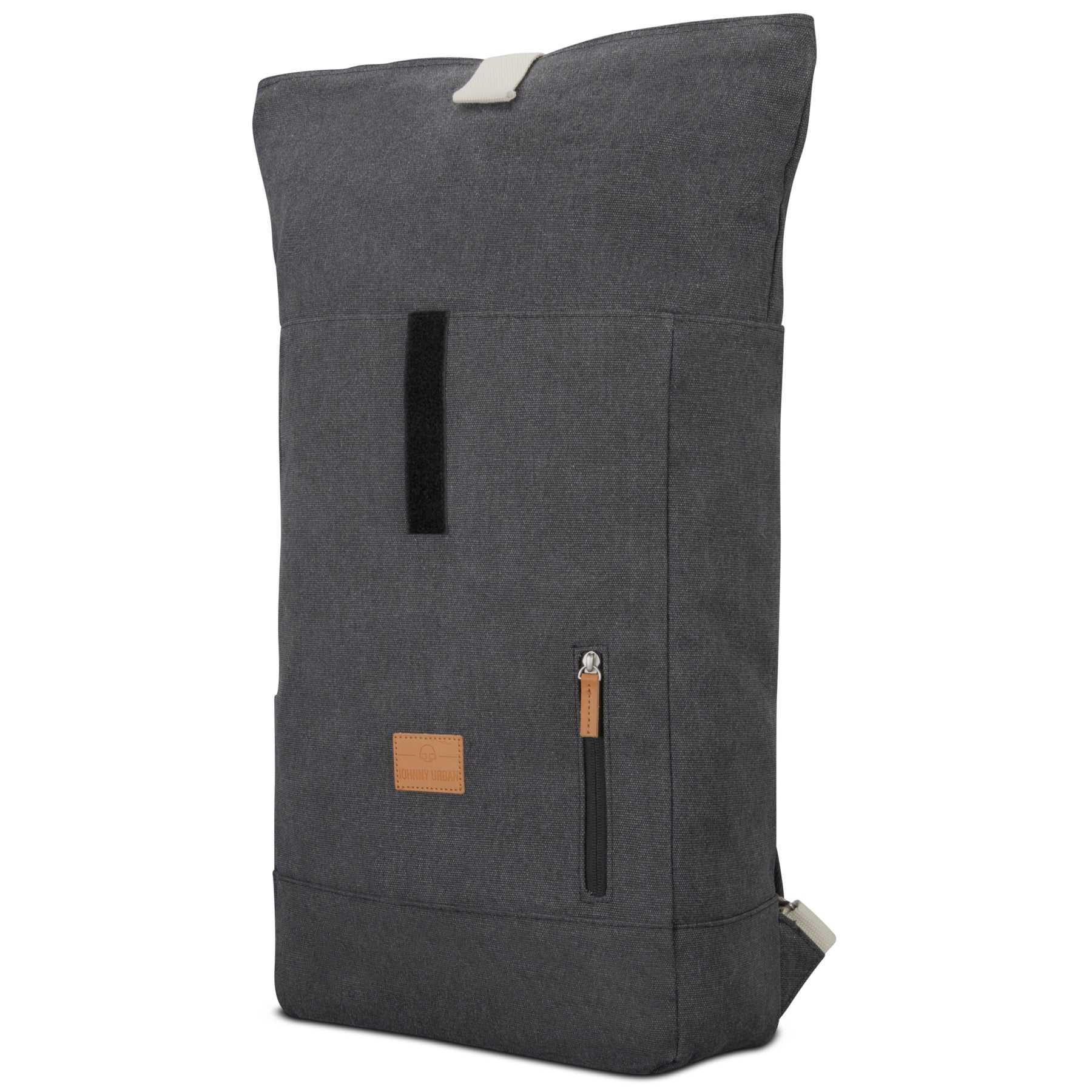 Johnny Urban Rolltop Rucksack 'Adam Large' aus anthrazitfarbenem Canvas mit Fronttasche und Ledermarke