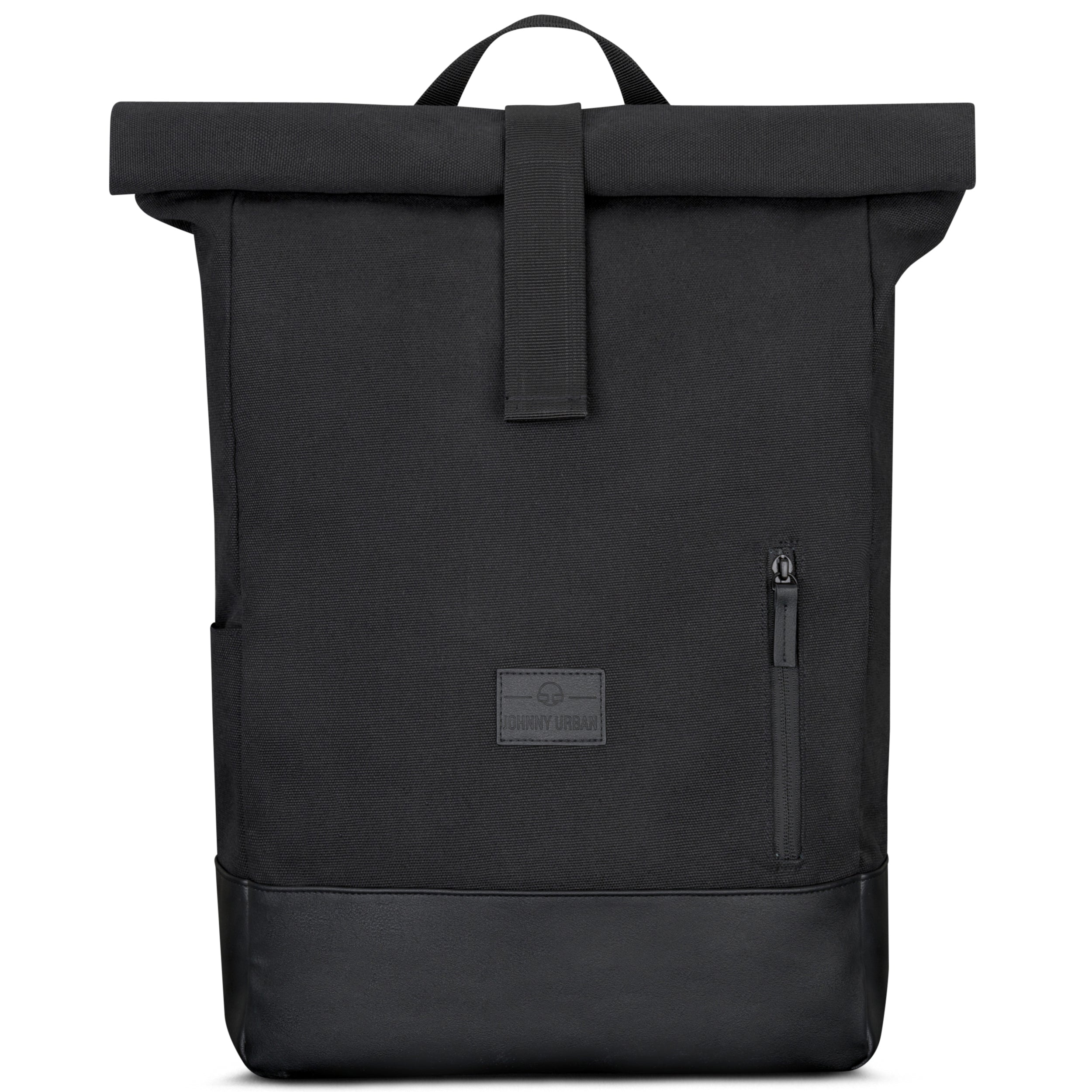 Schwarzer Rolltop Rucksack 'Adam Large' von Johnny Urban aus Canvas mit Lederboden und Frontreißverschluss