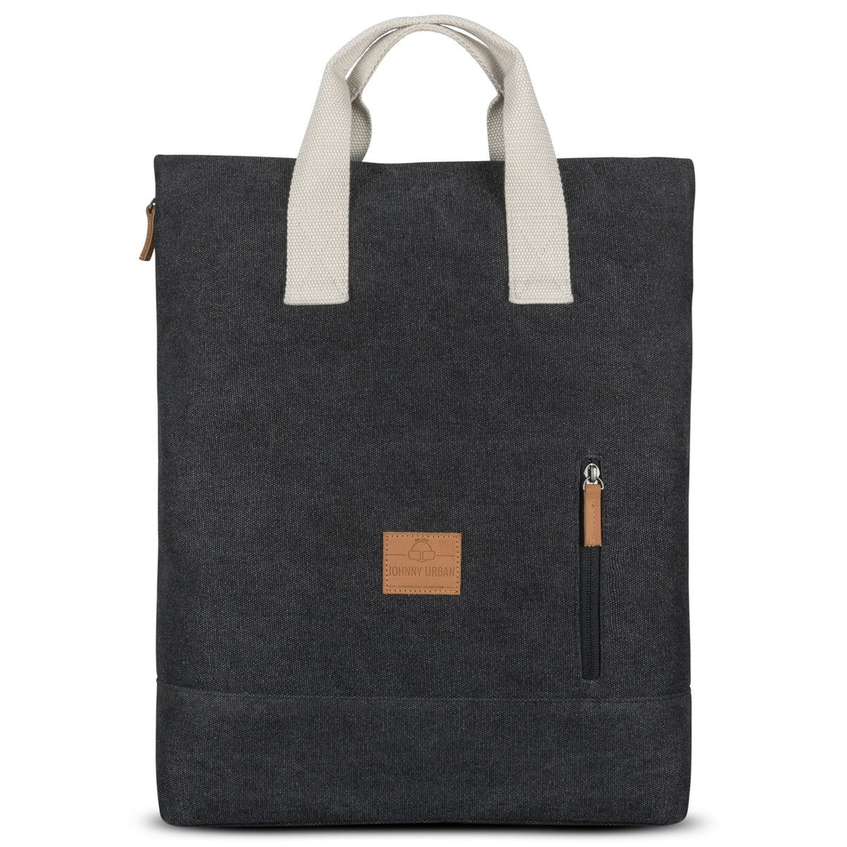 Anthrazitfarbener Canvas-Rucksack 'Sam' von Johnny Urban mit beigen Griffen und seitlichem Reißverschluss