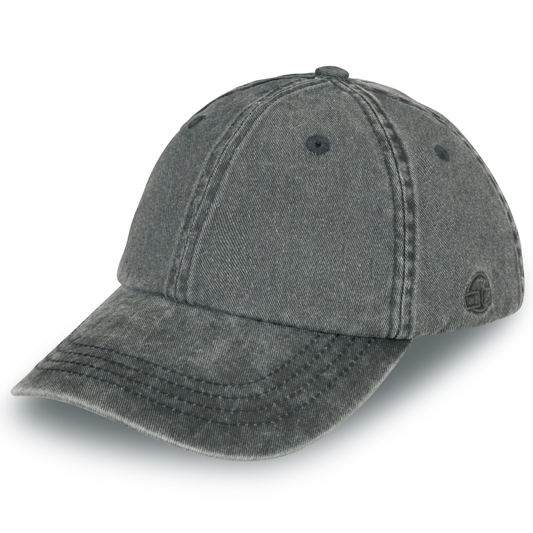 Graue Canvas-Cap 'Dave' mit gebogenem Schirm und gesticktem Logo an der Seite