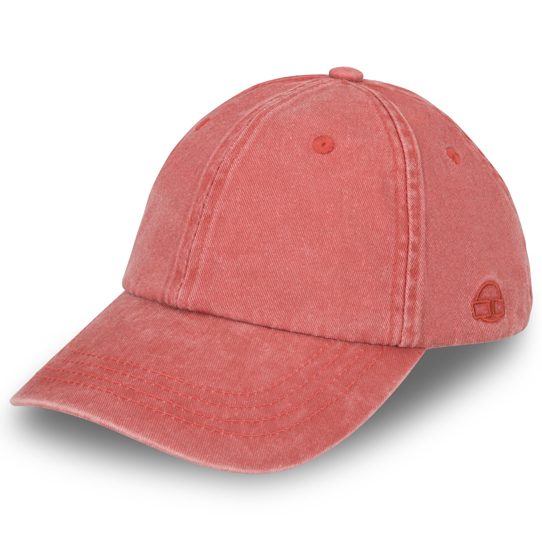 Rote Canvas-Cap 'Dave' mit gebogenem Schirm und gewebtem Logo an der Seite
