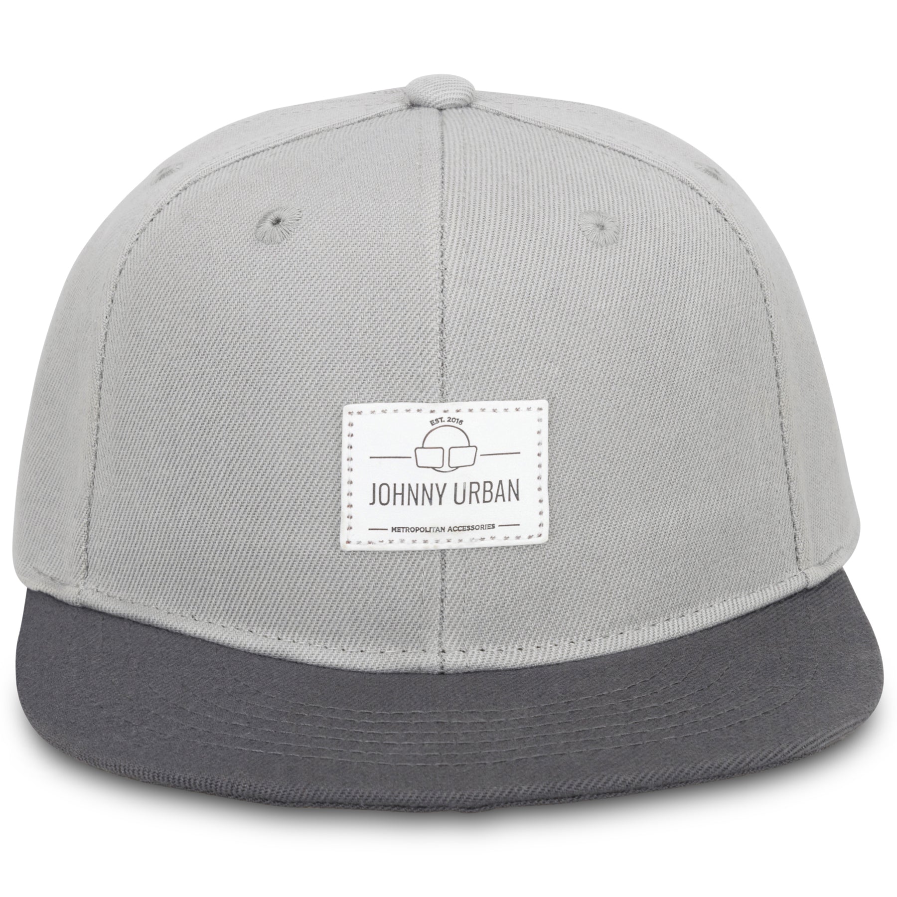 Graue Johnny Urban Cap 'Dean' mit dunkelgrauem Schirm und weißem Logo-Patch