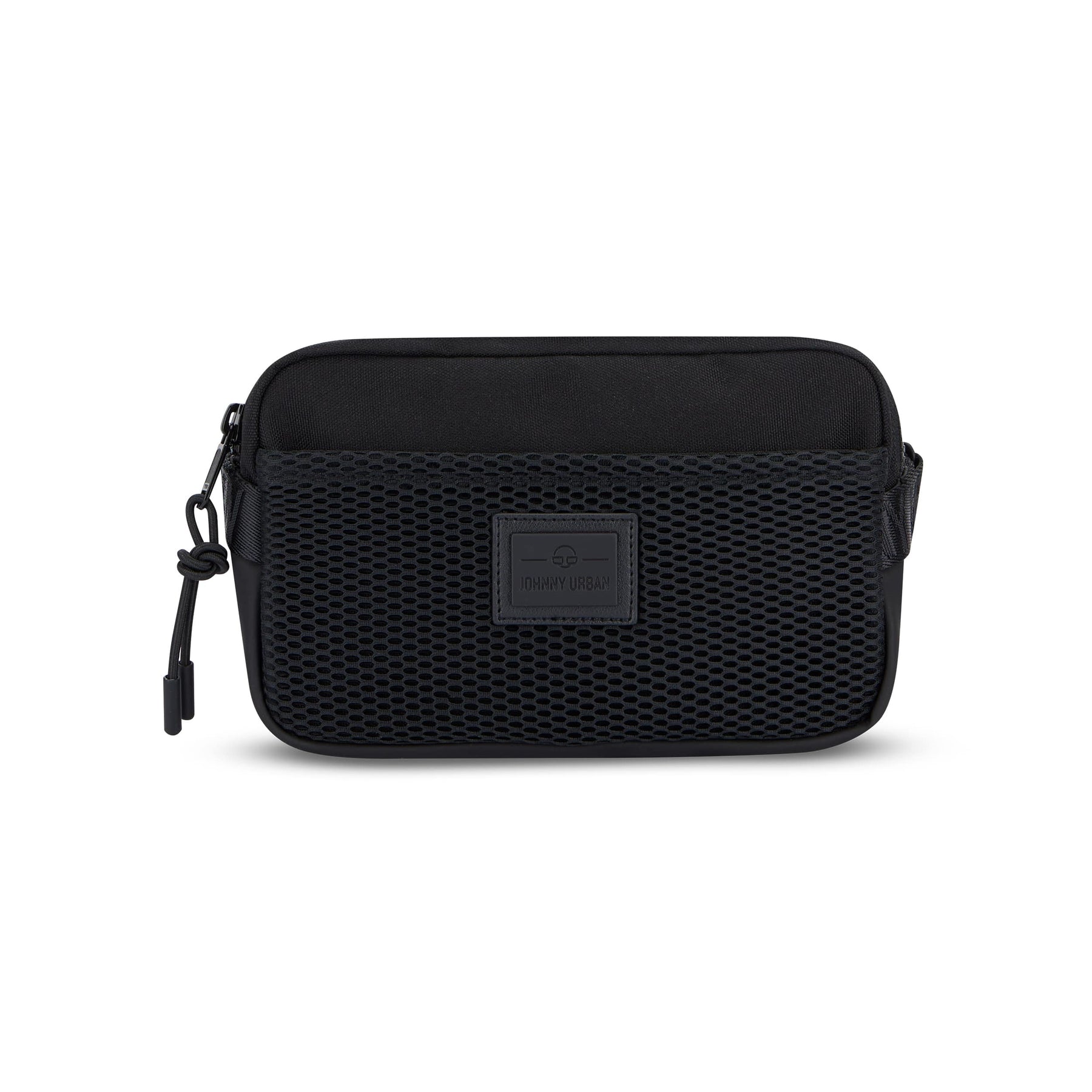 Schwarze Umhängetasche ‚Elliot‘ mit Mesh-Tasche und Johnny Urban Logo