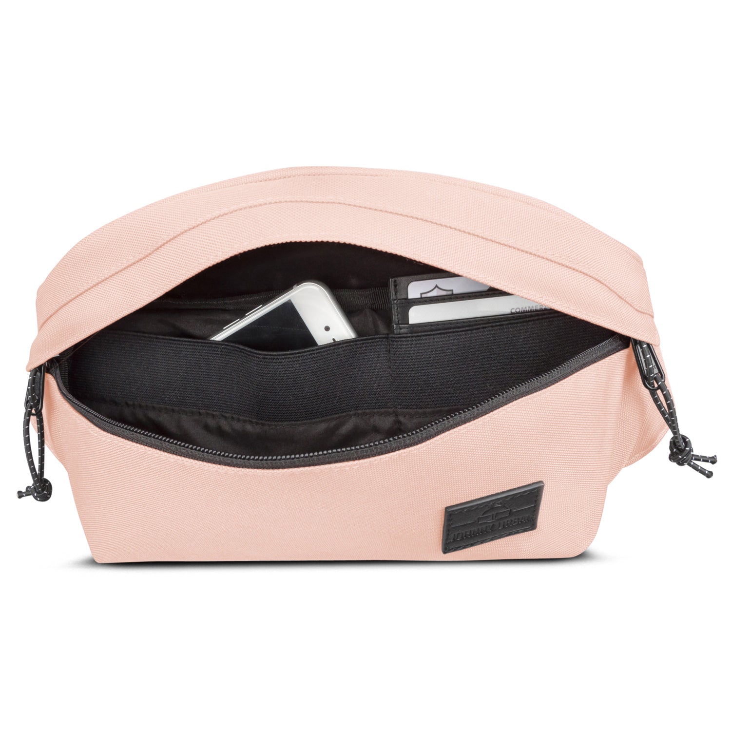 Große Damen-Bauchtasche 'Tom' von Johnny Urban in Rosa mit offenem Reißverschluss, innen mit Smartphone und Kartenfächern