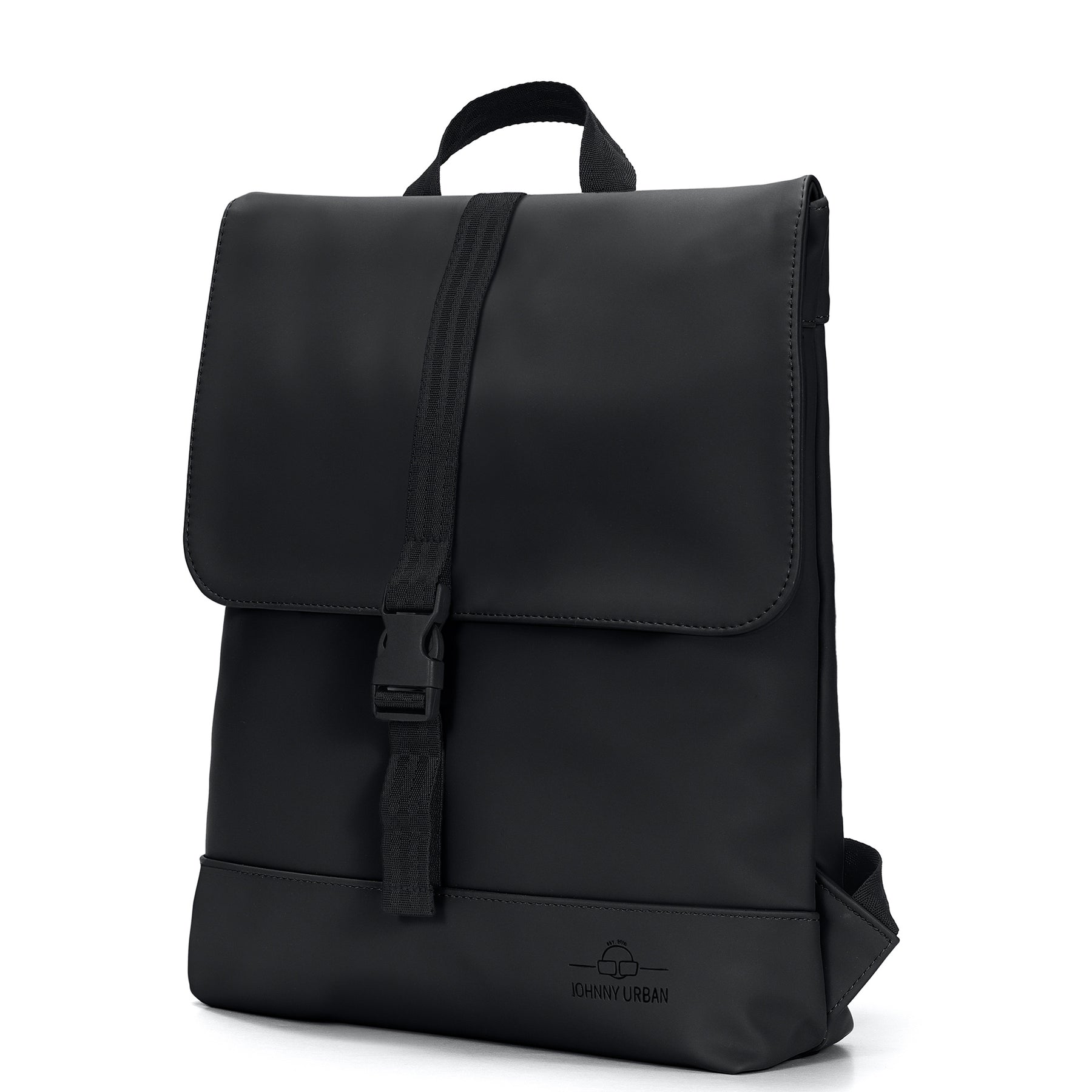 Schwarzer Damenrucksack 'Ruby' von Johnny Urban mit klappbarem Deckel und Klickverschluss
