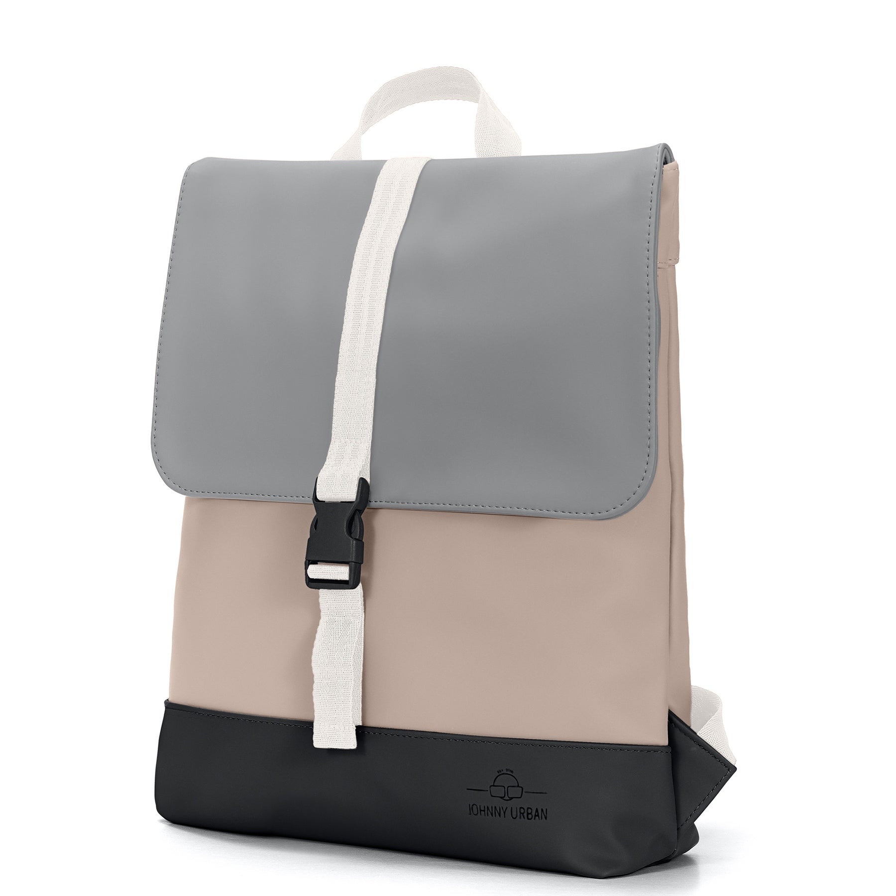 Damenrucksack 'Ruby' von Johnny Urban in Beige, Grau und Schwarz mit weißem Riemen und schwarzem Verschluss