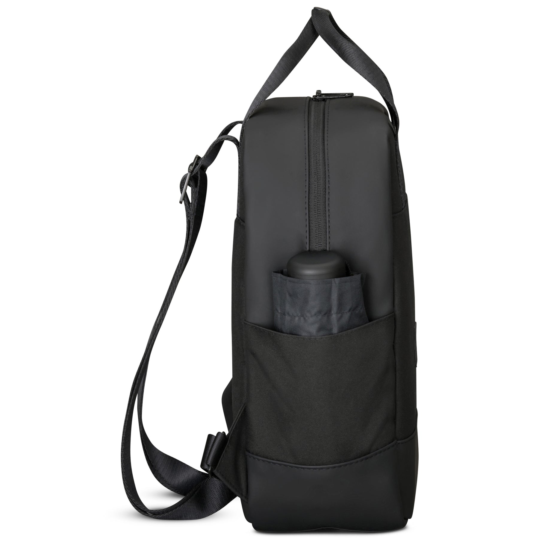 Schwarzer Damenrucksack 'Jona Small' mit seitlicher Tasche und verstellbarem Träger