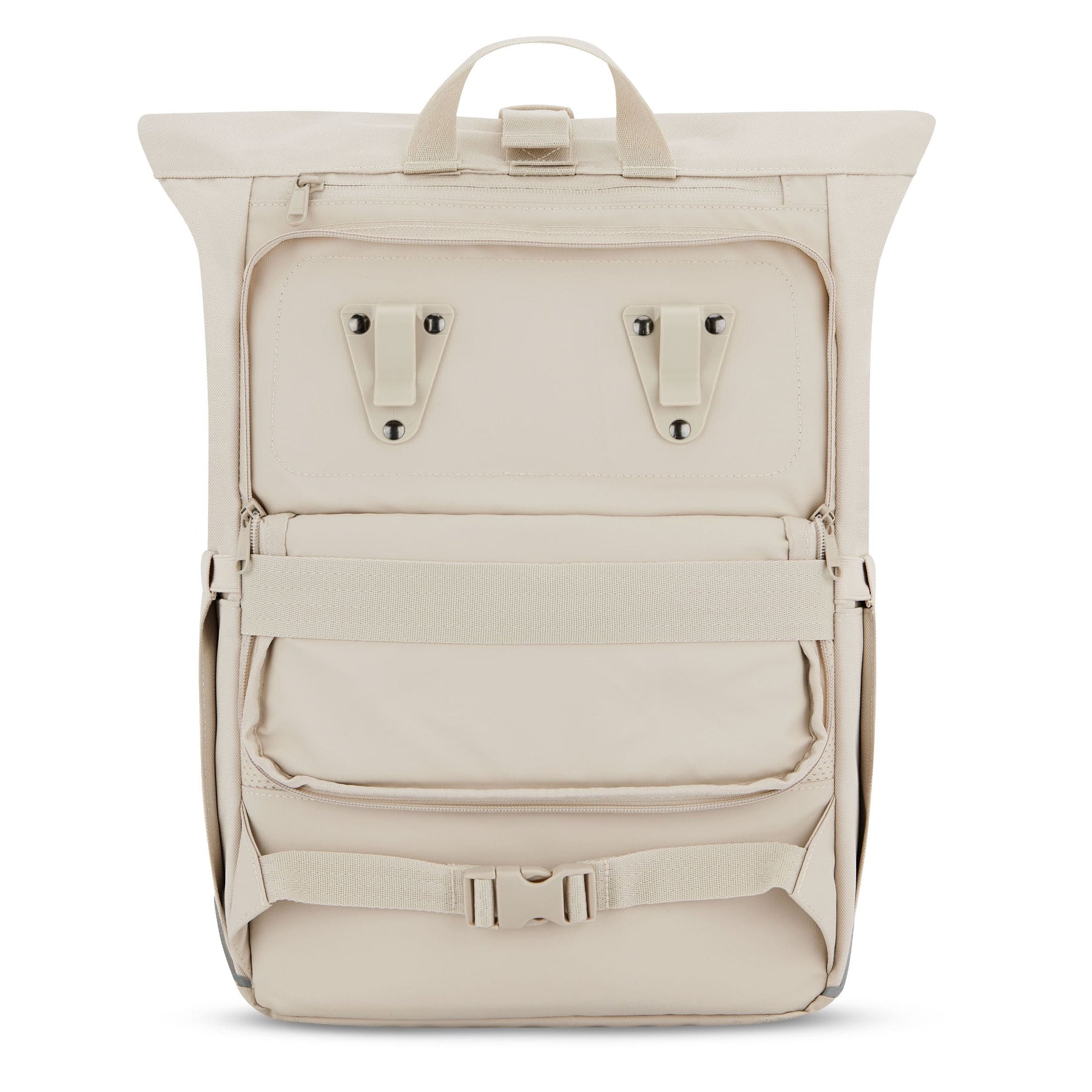 Beiger Rolltop-Rucksack 'Robin Medium' für Damen mit Fahrradbefestigung und Fronttasche