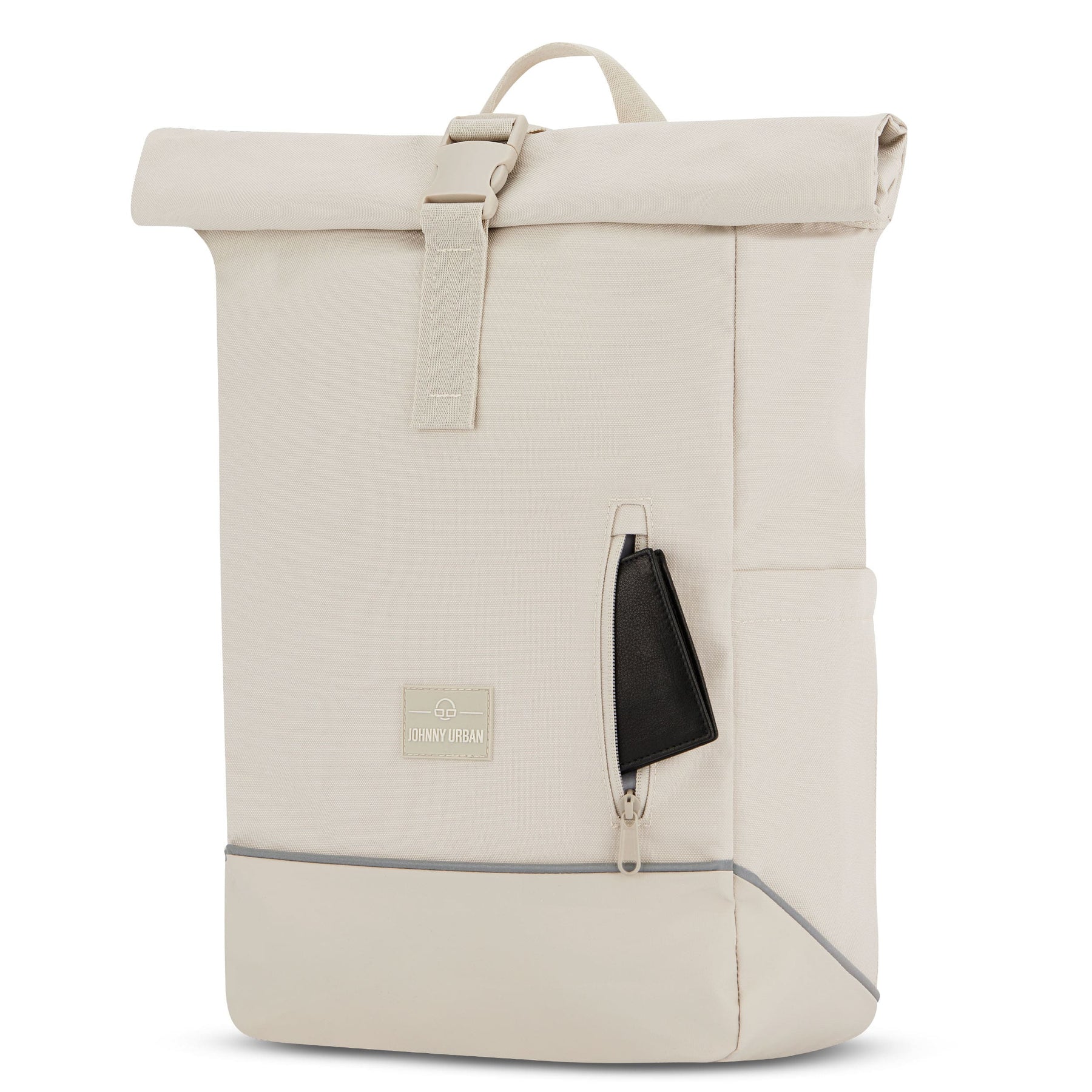 Beiger Rolltop Rucksack 'Robin Medium' von Johnny Urban mit Reißverschlusstasche und reflektierendem Streifen