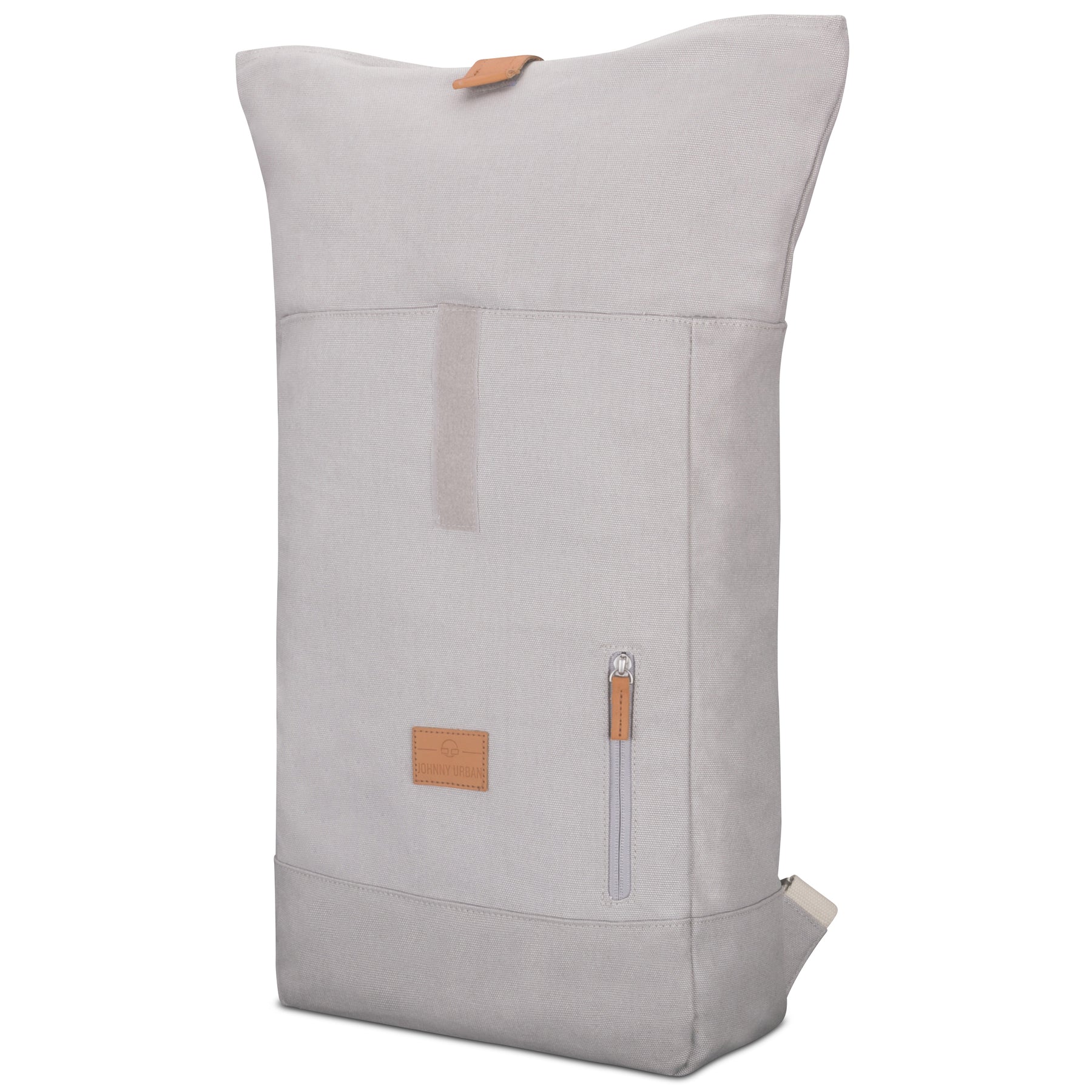 Großer grauer Rolltop-Rucksack 'Adam Large' aus Canvas mit Lederdetails und Fronttasche