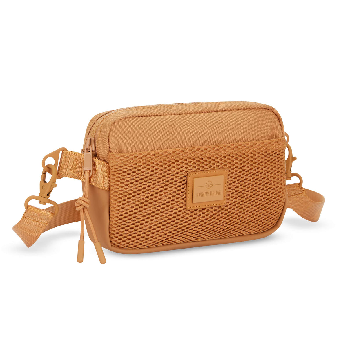 Umhängetasche 'Elliot' von Johnny Urban in karamellfarben mit Netzvortasche und verstellbarem Gurt