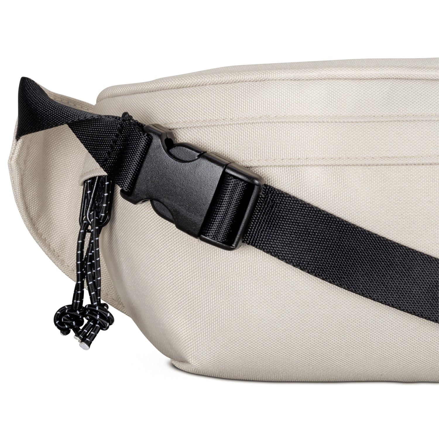 Beige Bauchtasche Tom mit schwarzem verstellbarem Gurt und Clipschließe, nachhaltiges Material