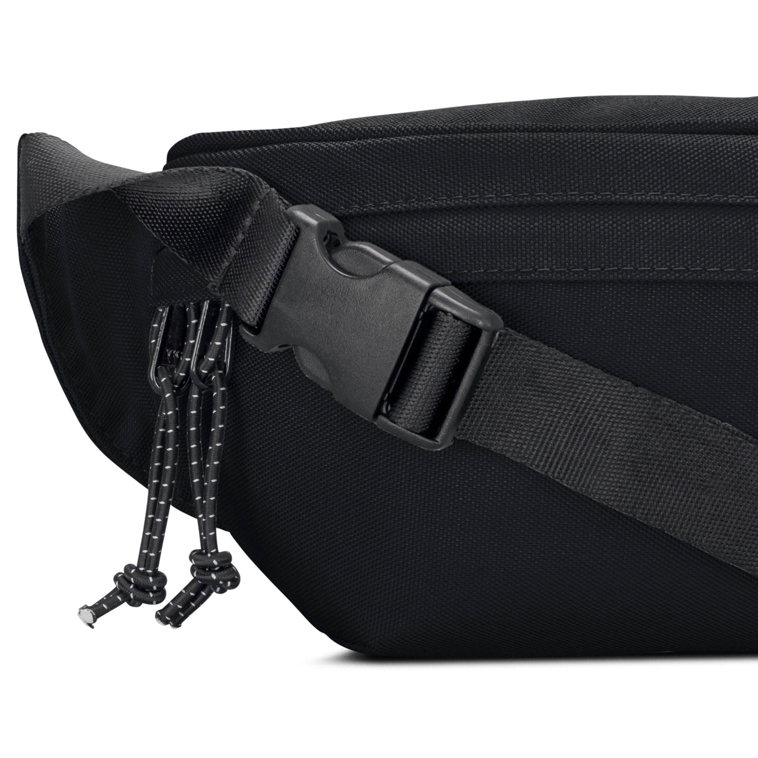 Schwarze nachhaltige Bauchtasche "Tom" mit Schnalle und reflektierenden Reißverschlussanhängern