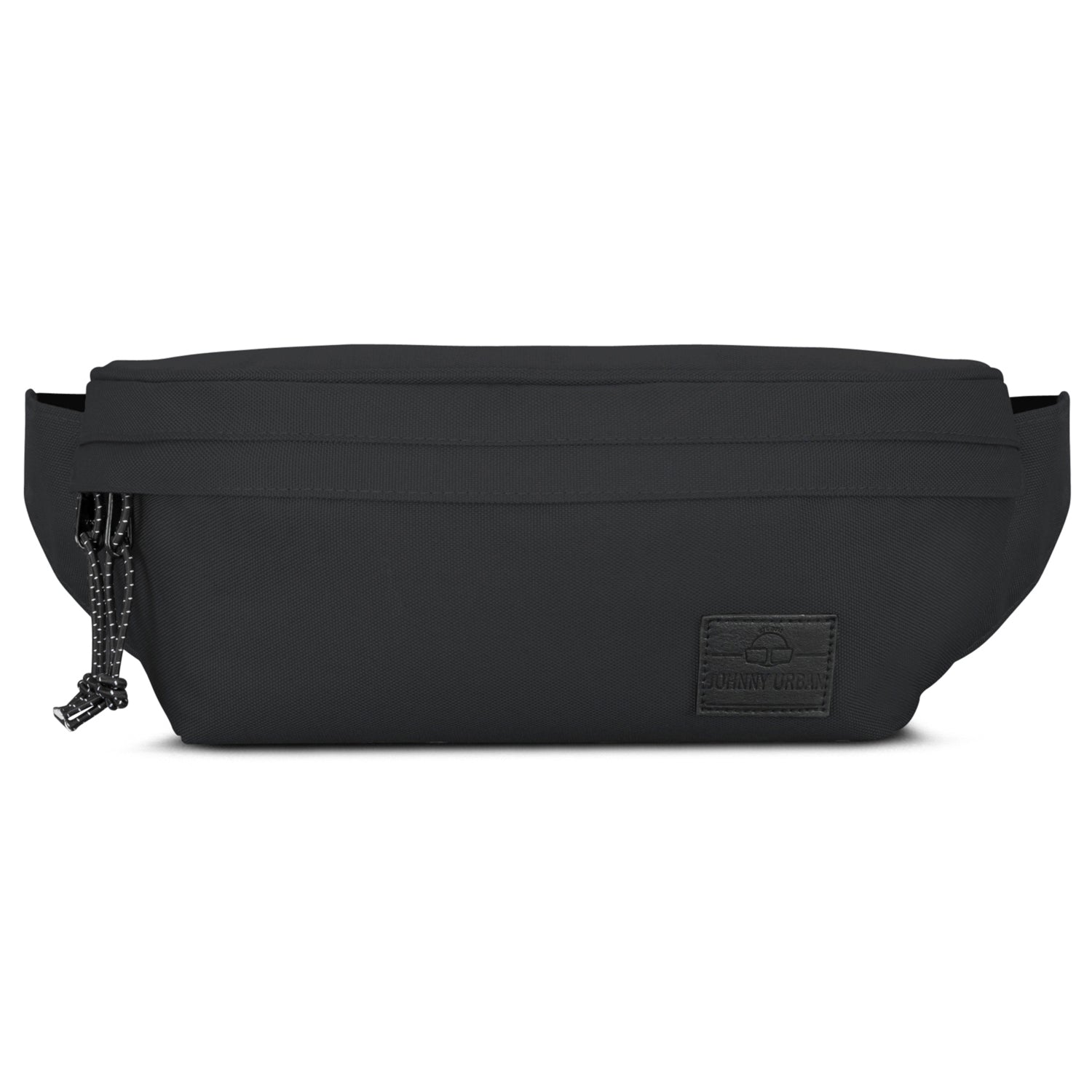 Schwarze Bauchtasche 'Tom' von Johnny Urban mit zwei Reißverschlüssen und Logo-Patch vorne